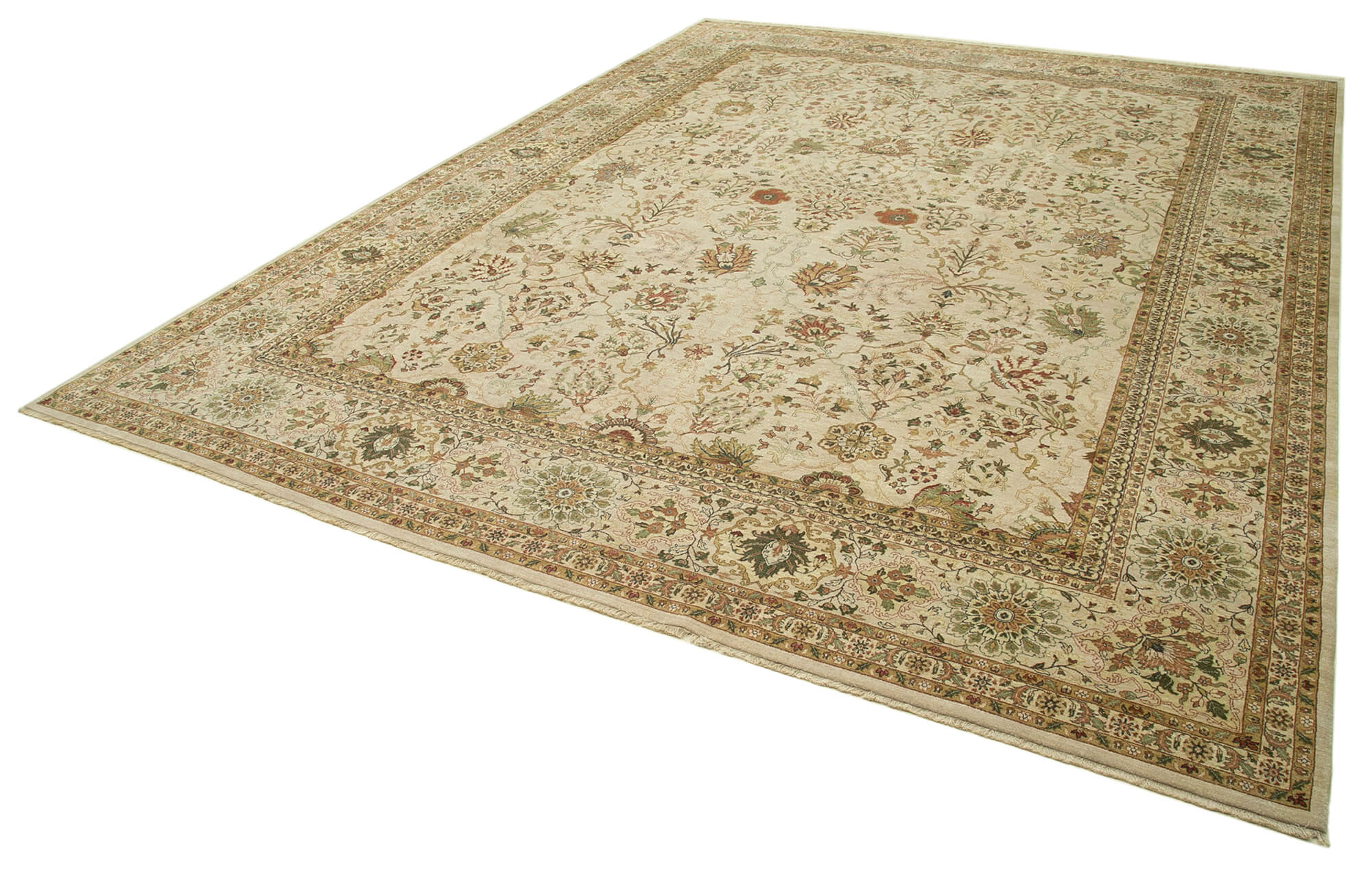 Handmade Wool Area Rug – Classic Beige Turkish Hand Knotted Rug 13'0''x17'1''