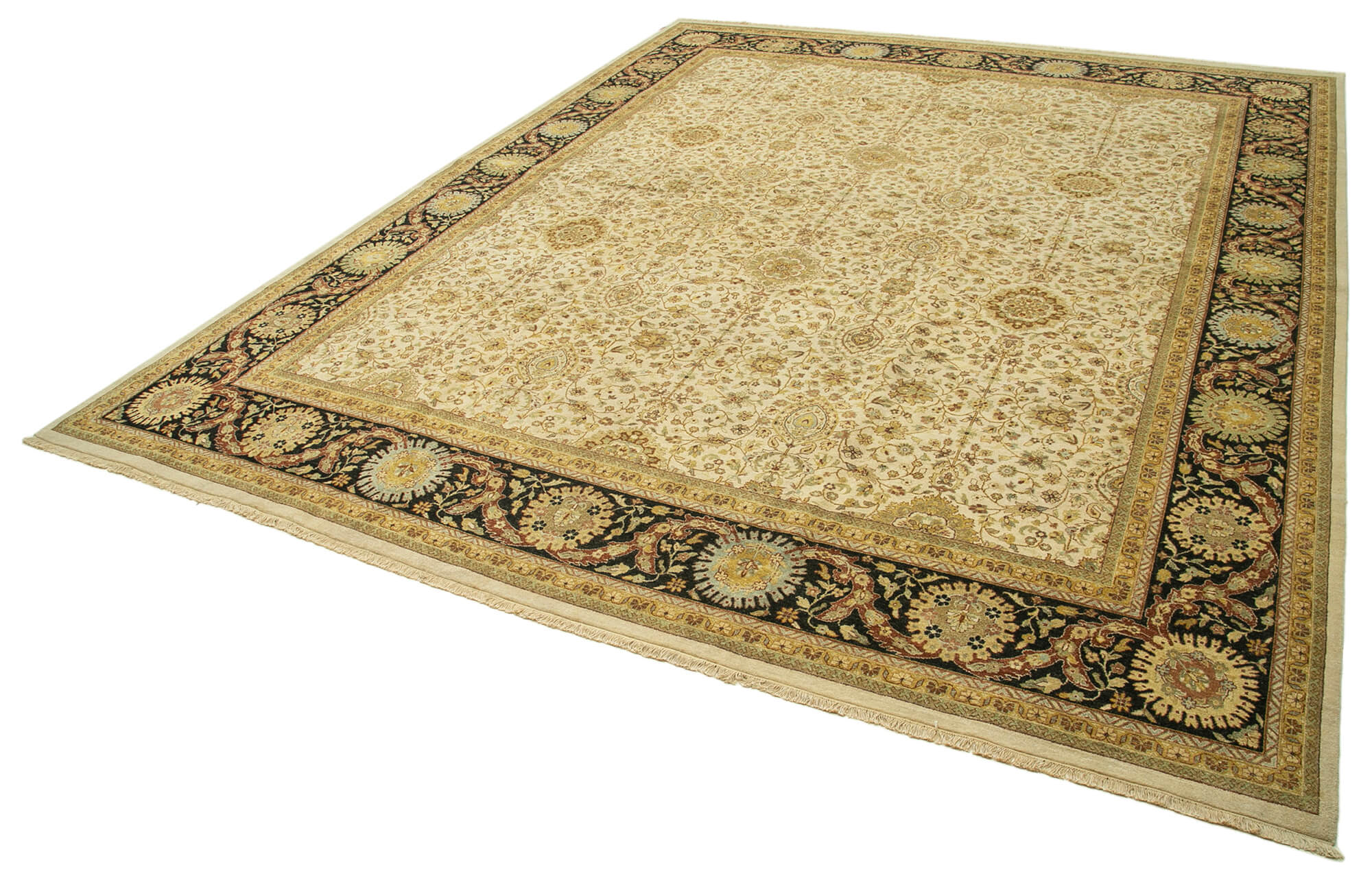 Handmade Wool Area Rug – Tebriz Classic Beige Cotton Wool Rug 12'2''x14'10''