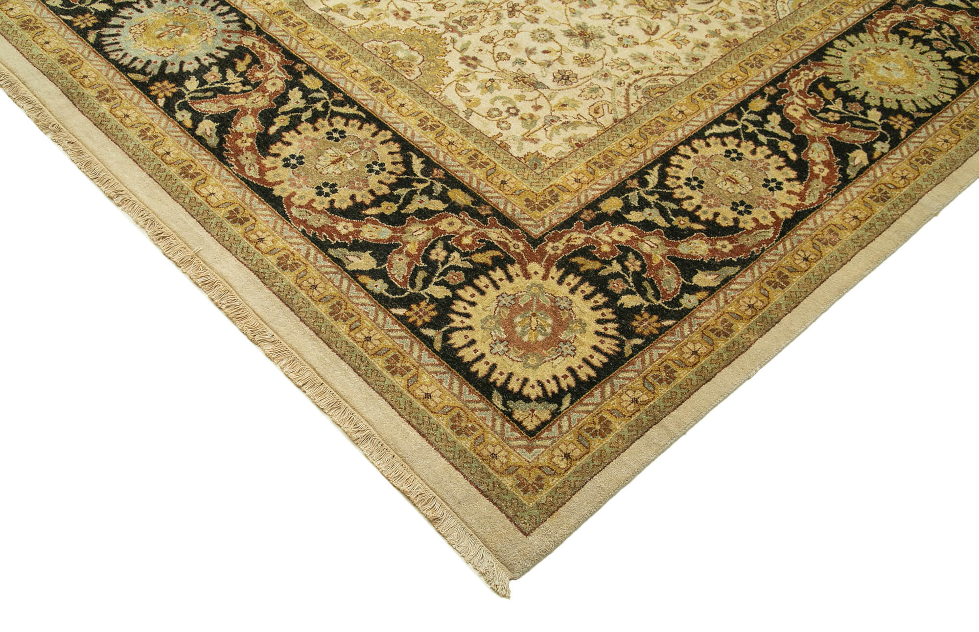 Handmade Wool Area Rug – Tebriz Classic Beige Cotton Wool Rug 12'2''x14'10''