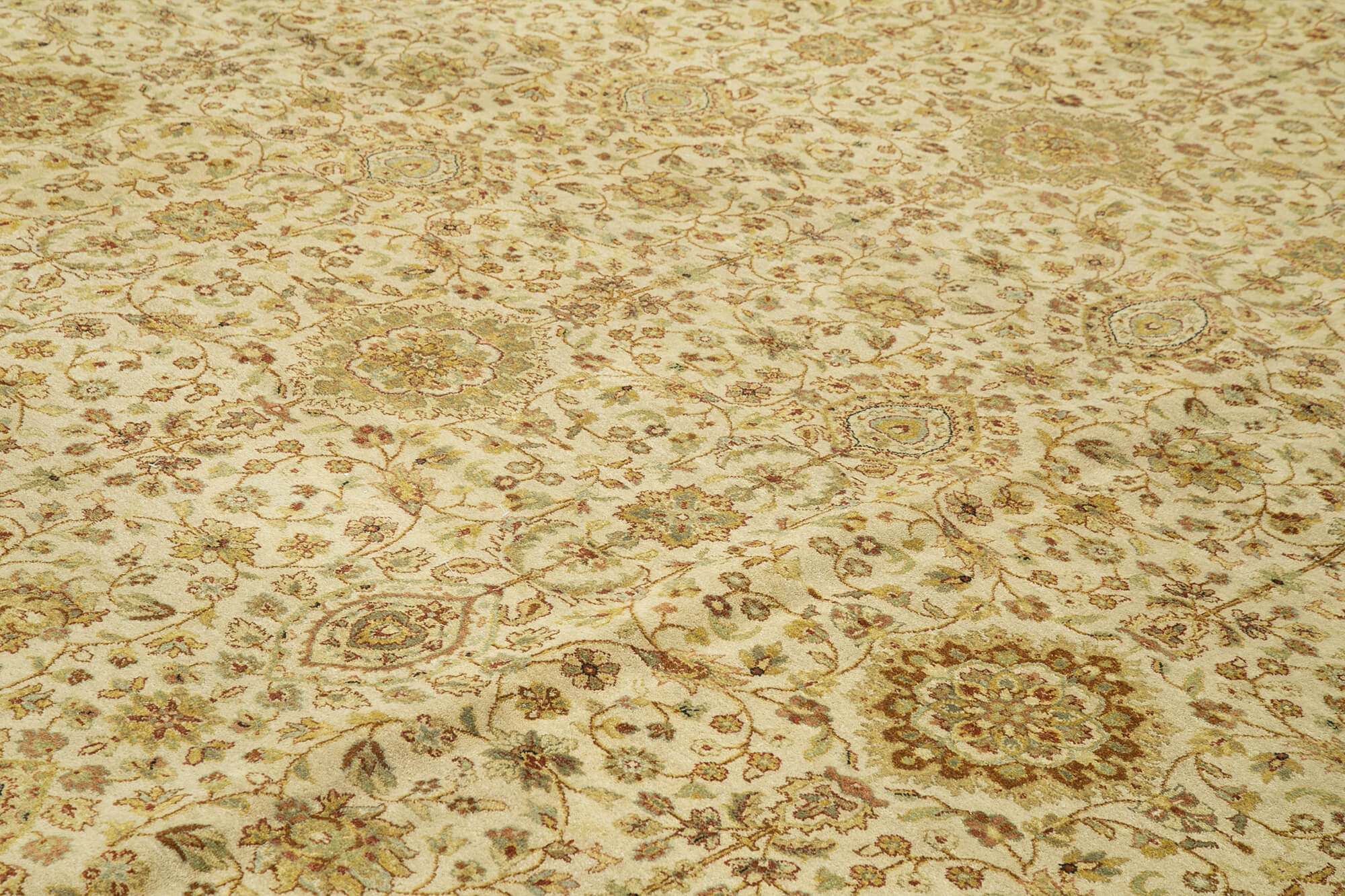 Handmade Wool Area Rug – Tebriz Classic Beige Cotton Wool Rug 12'2''x14'10''
