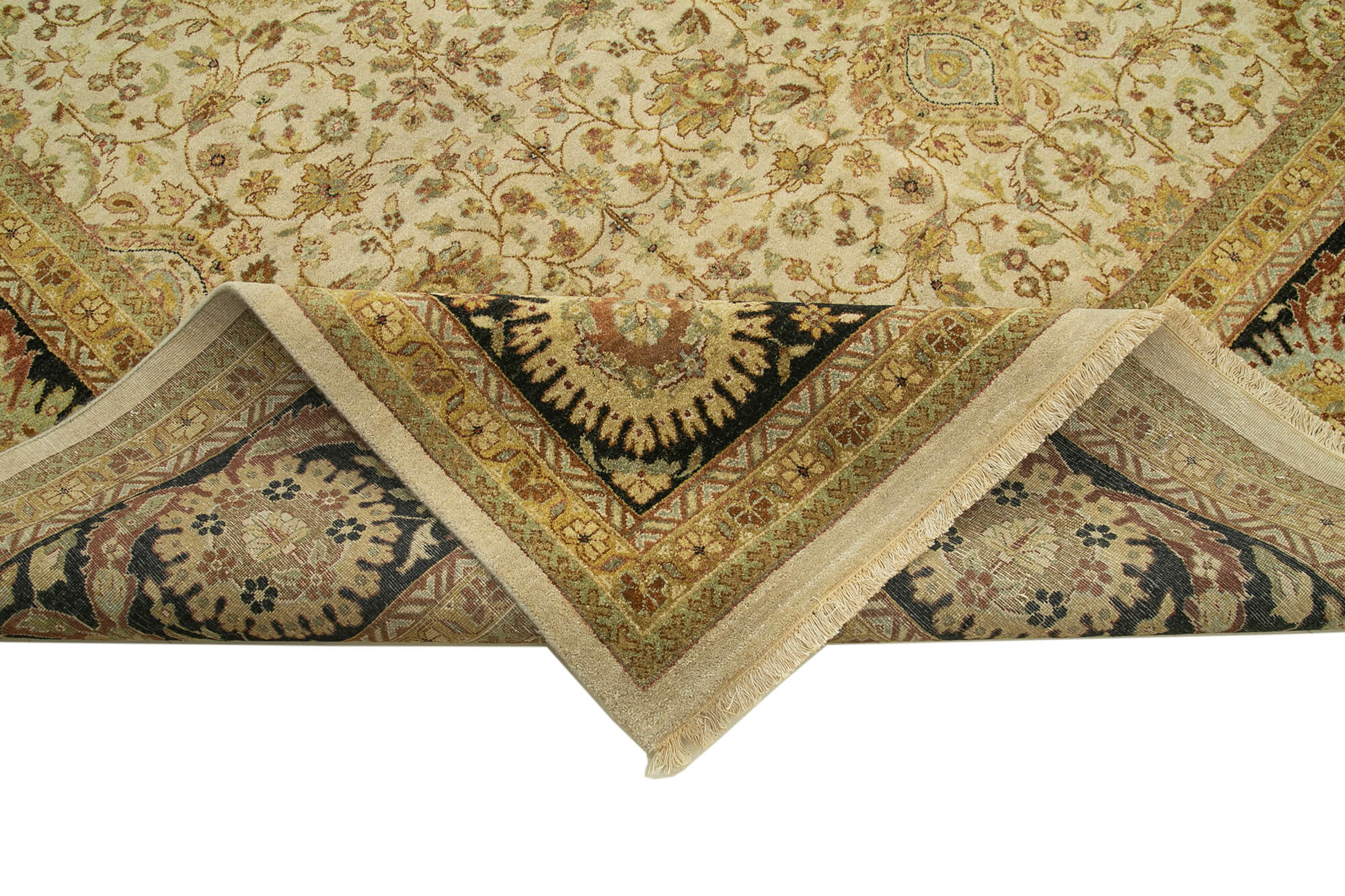 Handmade Wool Area Rug – Tebriz Classic Beige Cotton Wool Rug 12'2''x14'10''