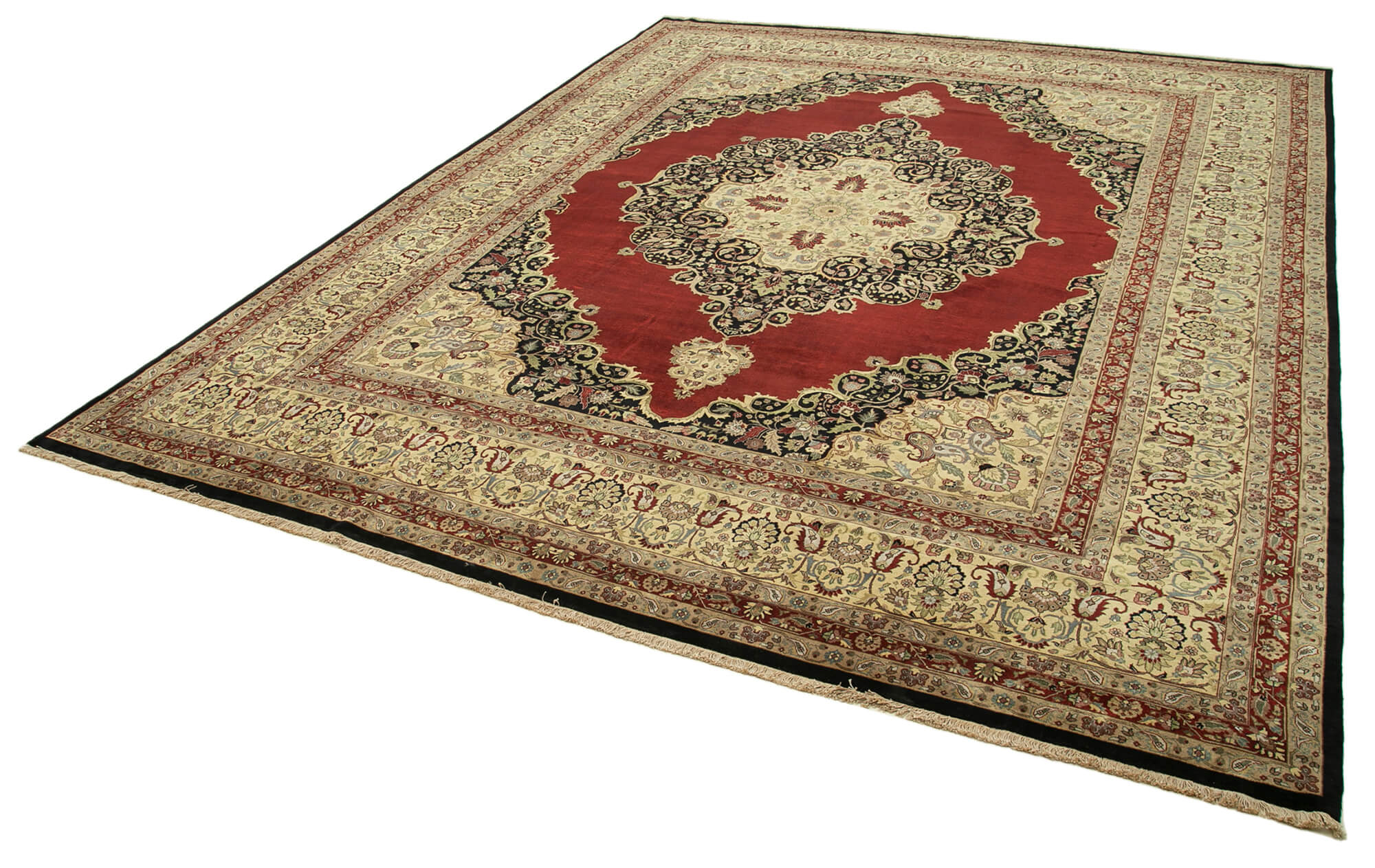 Handmade Wool Area Rug – Tebriz Classic Beige Cotton Wool Rug 12'x15'
