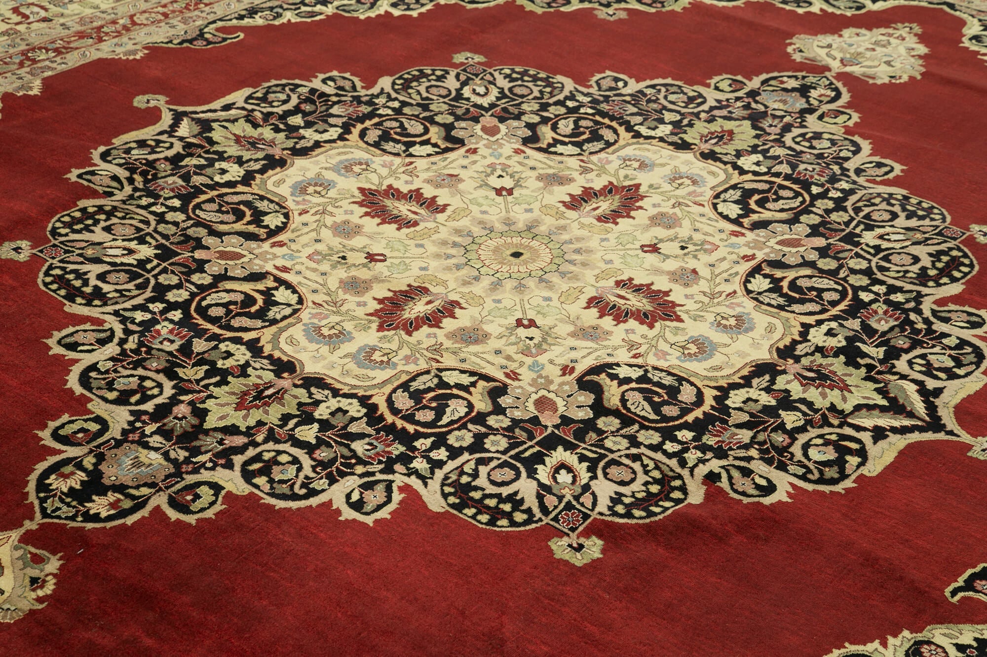 Handmade Wool Area Rug – Tebriz Classic Beige Cotton Wool Rug 12'x15'