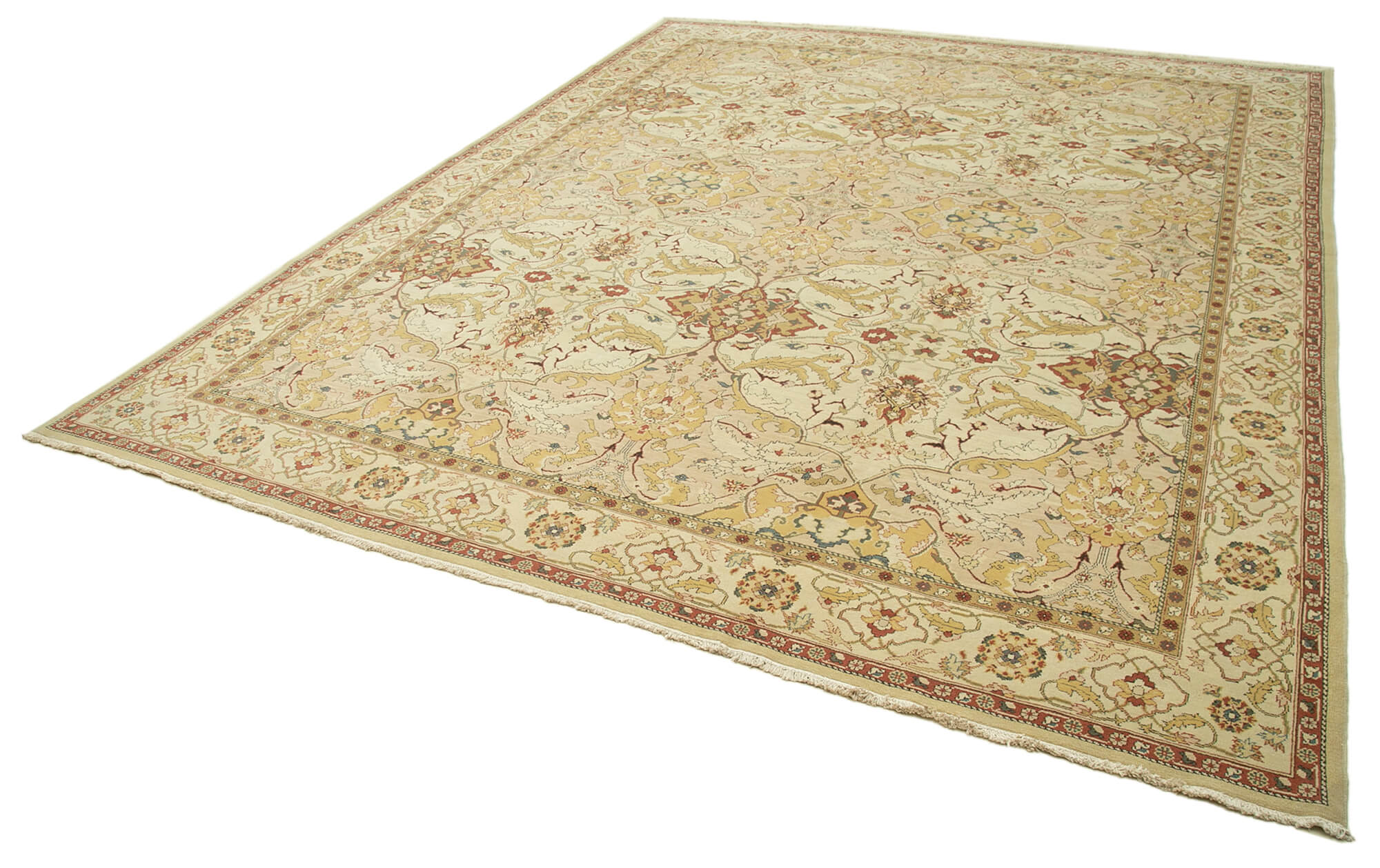 Handmade Wool Area Rug – Classic Beige Carpet, Turkish Hand Knotted Cotton Wool Rug 11'11''x15'