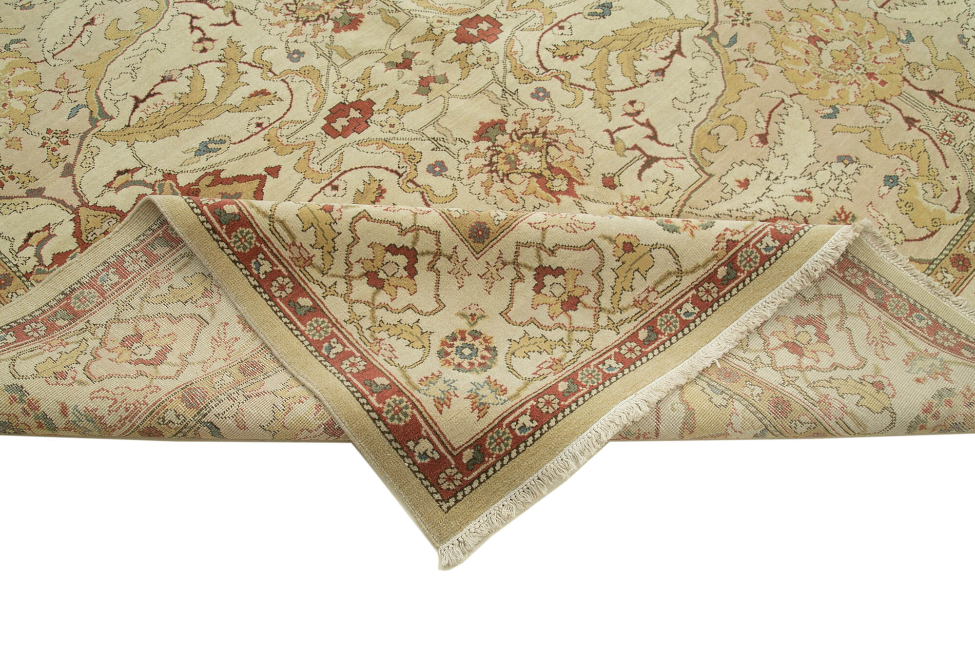 Handmade Wool Area Rug – Classic Beige Carpet, Turkish Hand Knotted Cotton Wool Rug 11'11''x15'