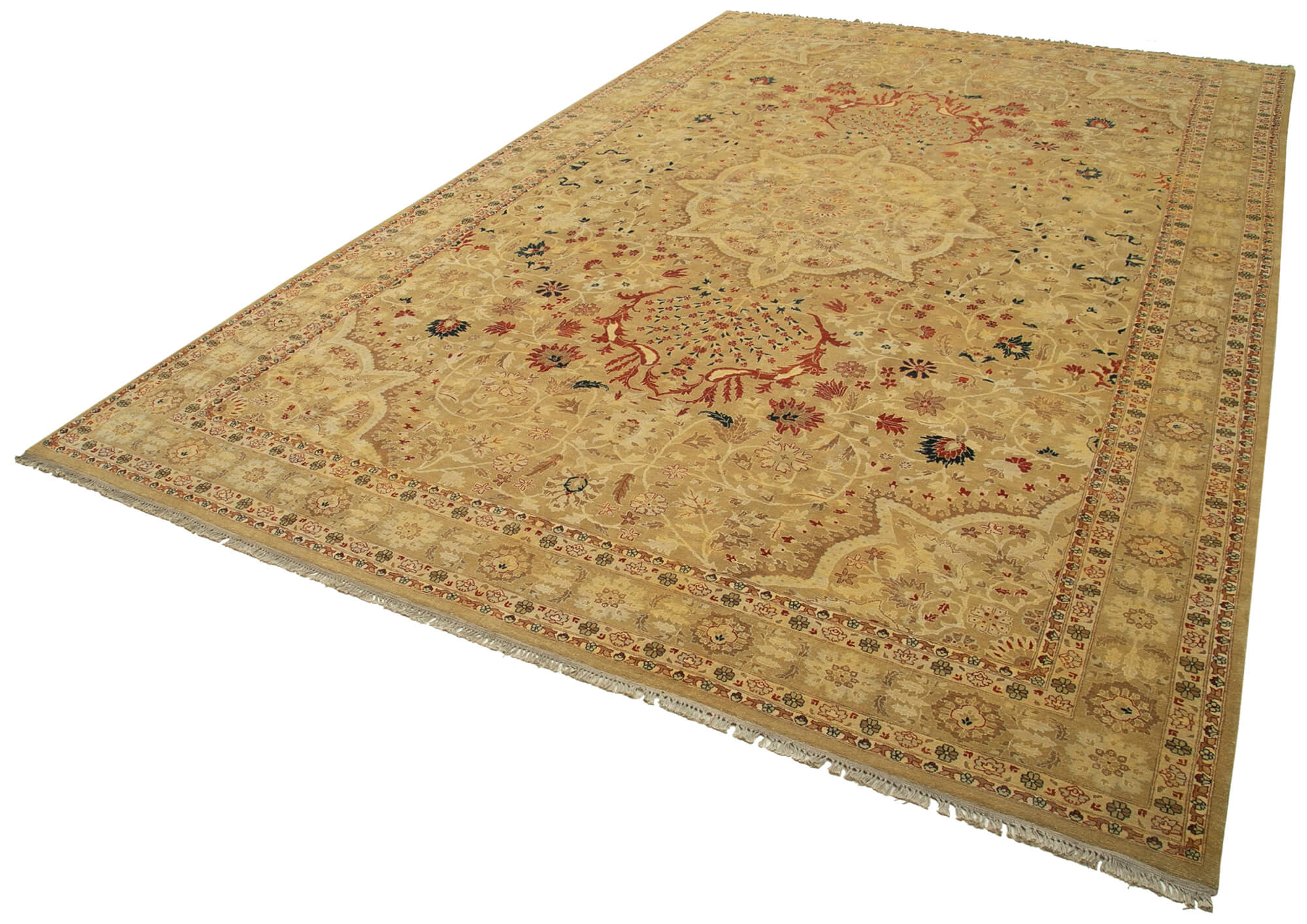 Handmade Wool Area Rug – Classic Beige Cotton Wool Rug 10'10''x17'3'' Large Living Room