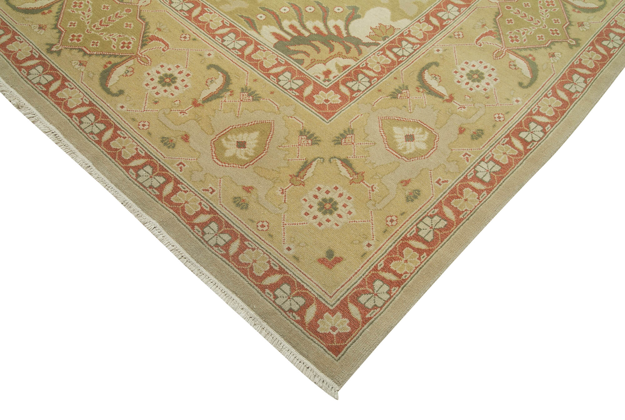 Handmade Wool Area Rug – Tebriz Classic Beige Cotton Wool 12x16 Large Rug