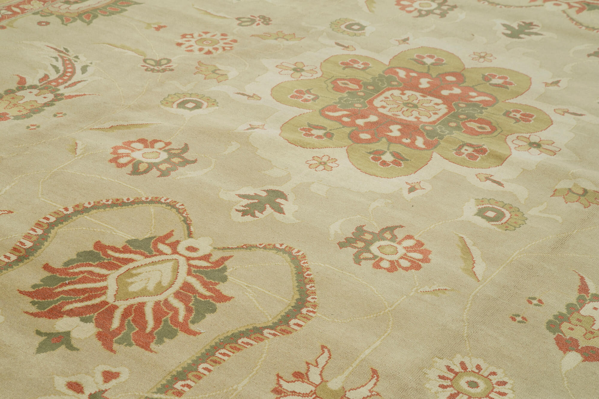 Handmade Wool Area Rug – Tebriz Classic Beige Cotton Wool 12x16 Large Rug