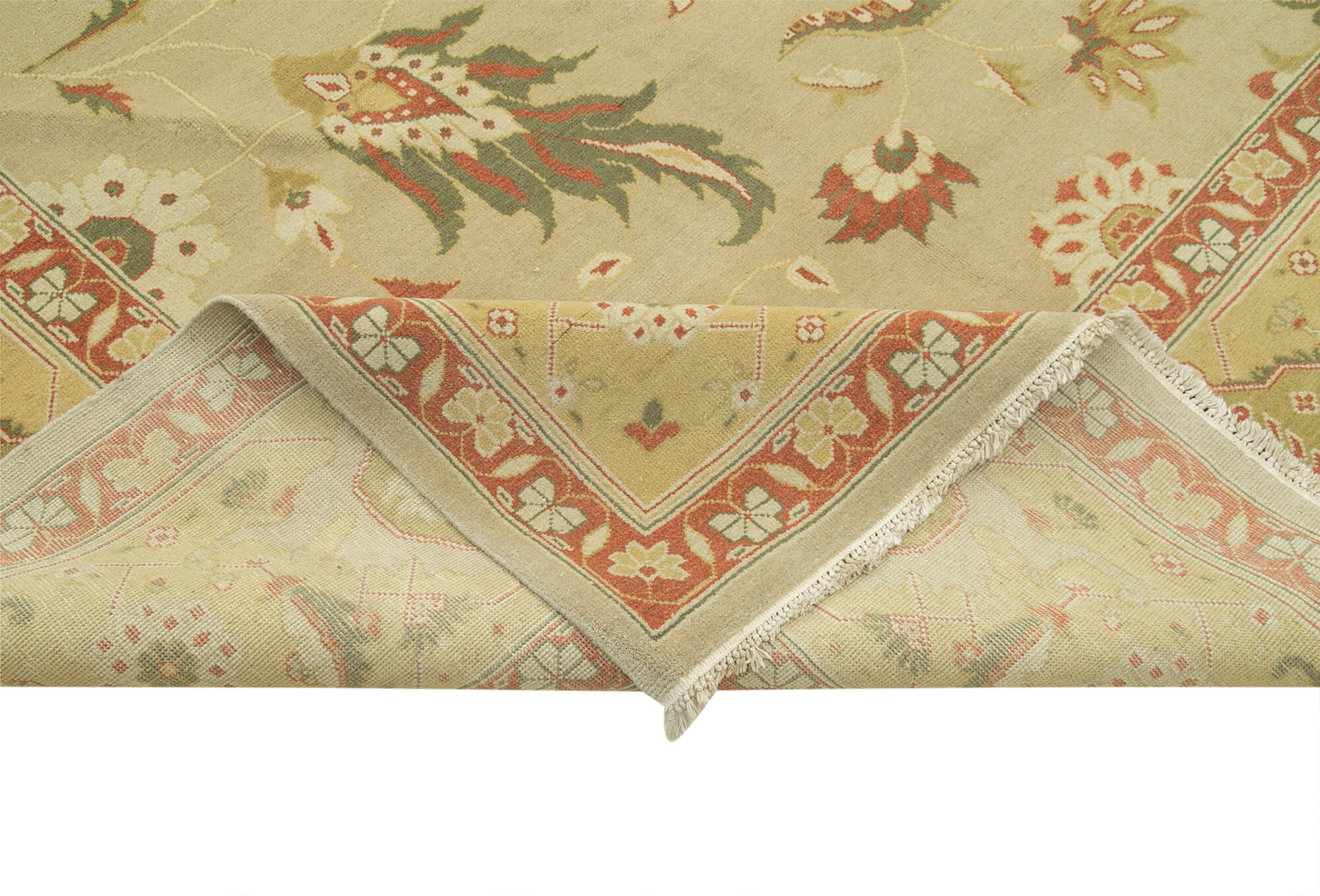 Handmade Wool Area Rug – Tebriz Classic Beige Cotton Wool 12x16 Large Rug
