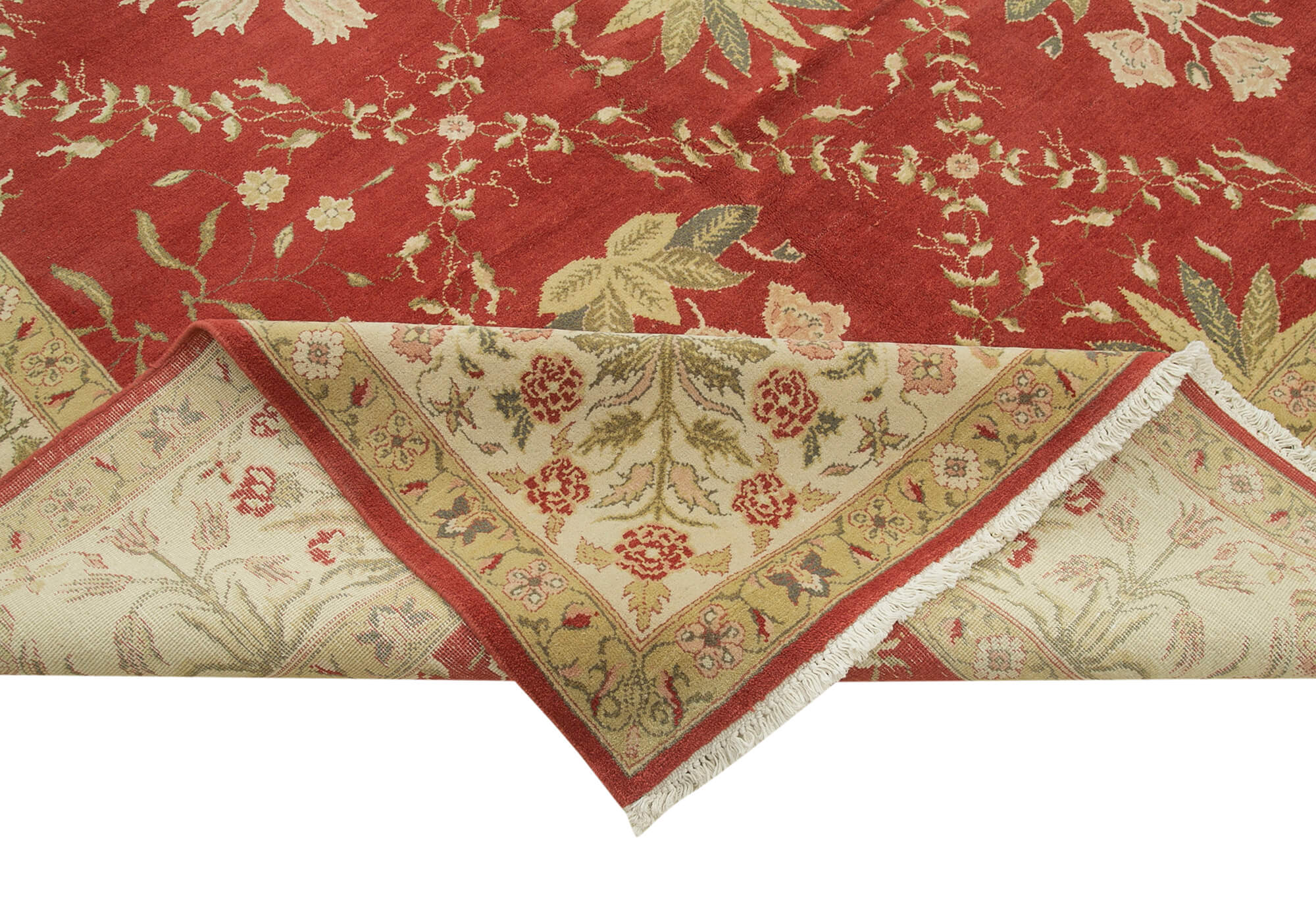 Handmade Wool Area Rug – Tebriz Red Classic Cotton Wool Rug 11'11''x14'4''