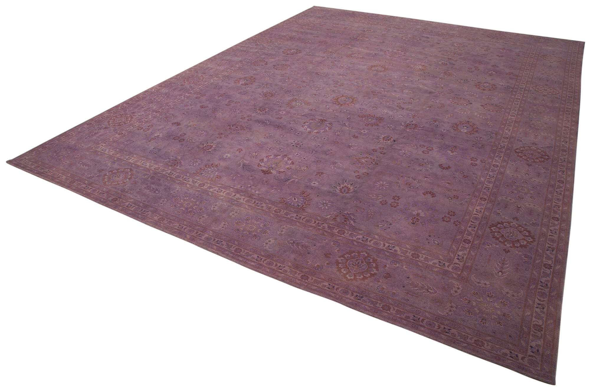 Handmade Wool Area Rug - Tebriz Purple Classic Cotton Wool Hand Knotted Carpet 13'1''x17'3''