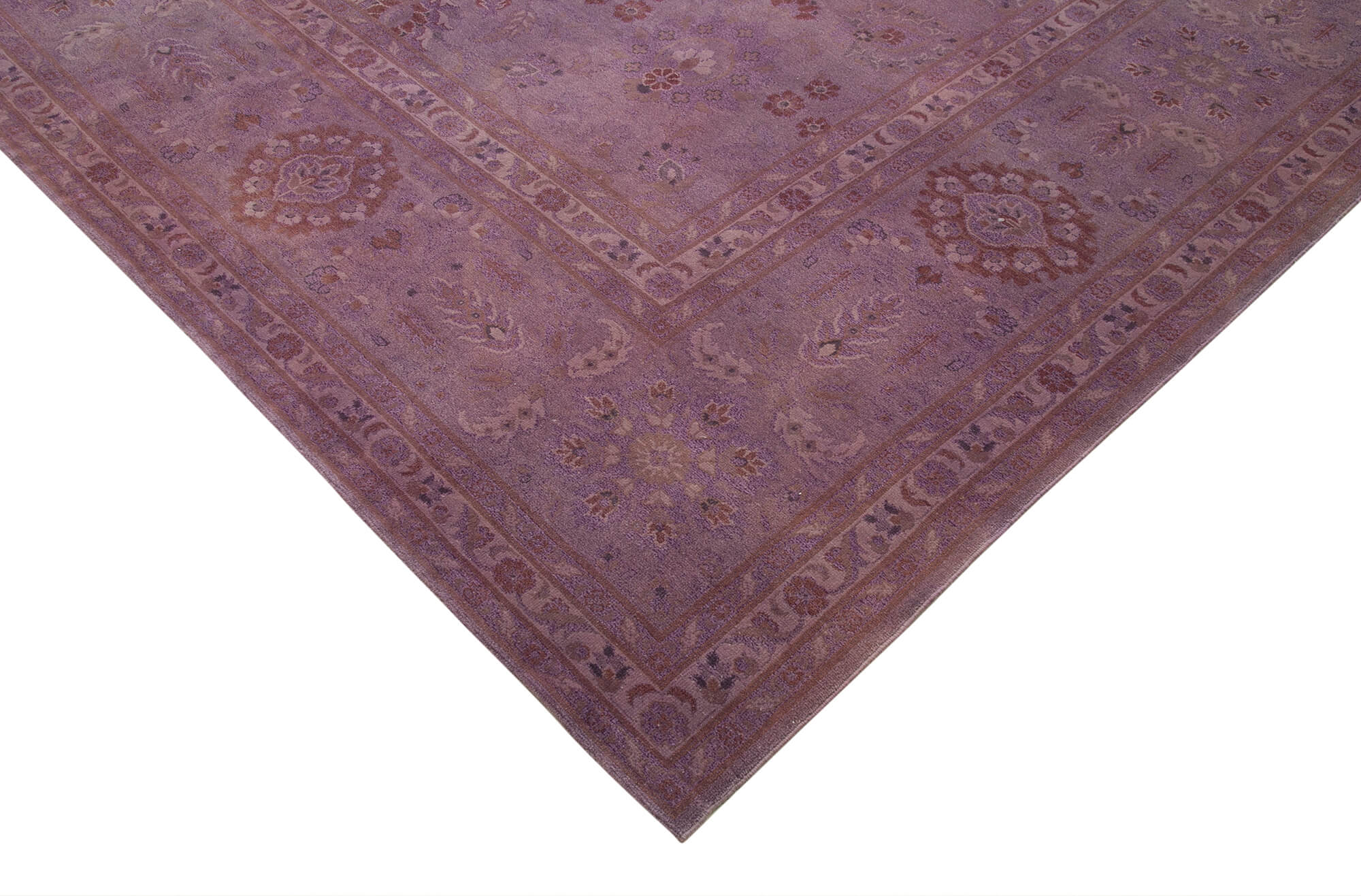 Handmade Wool Area Rug - Tebriz Purple Classic Cotton Wool Hand Knotted Carpet 13'1''x17'3''