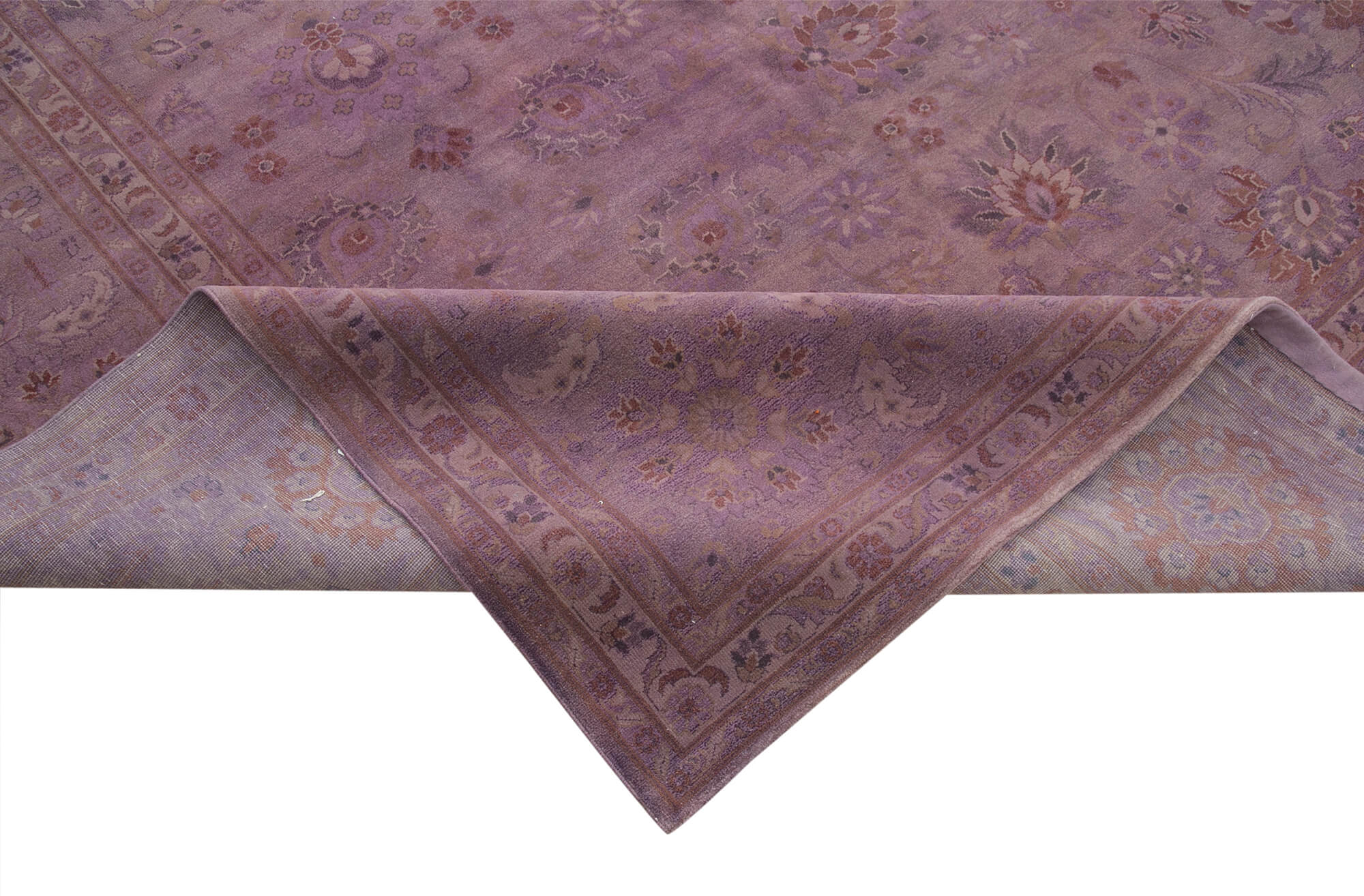 Handmade Wool Area Rug - Tebriz Purple Classic Cotton Wool Hand Knotted Carpet 13'1''x17'3''