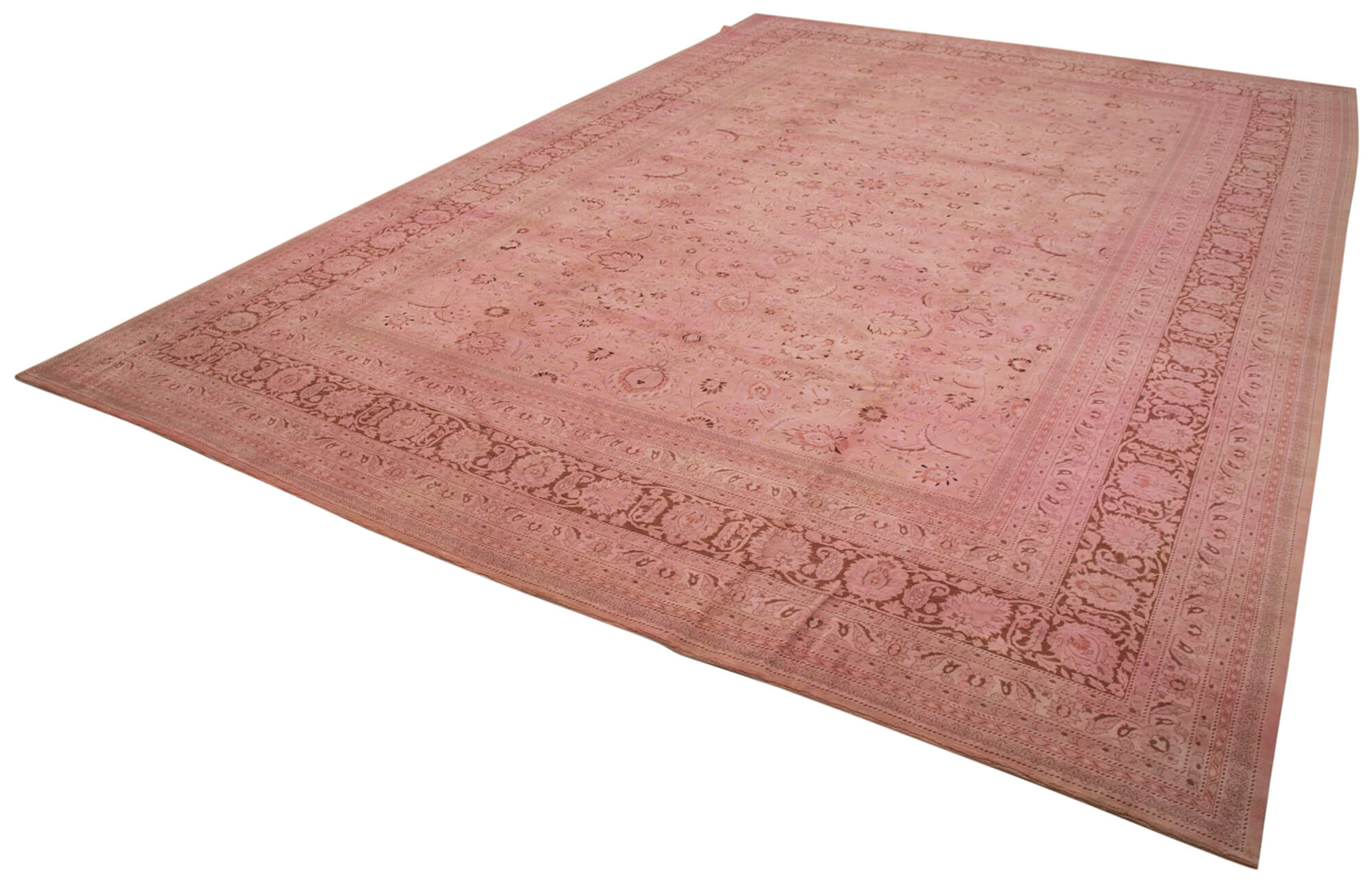Handmade Wool Area Rug – Tebriz Pink Classic Cotton Wool Carpet 13'x19'