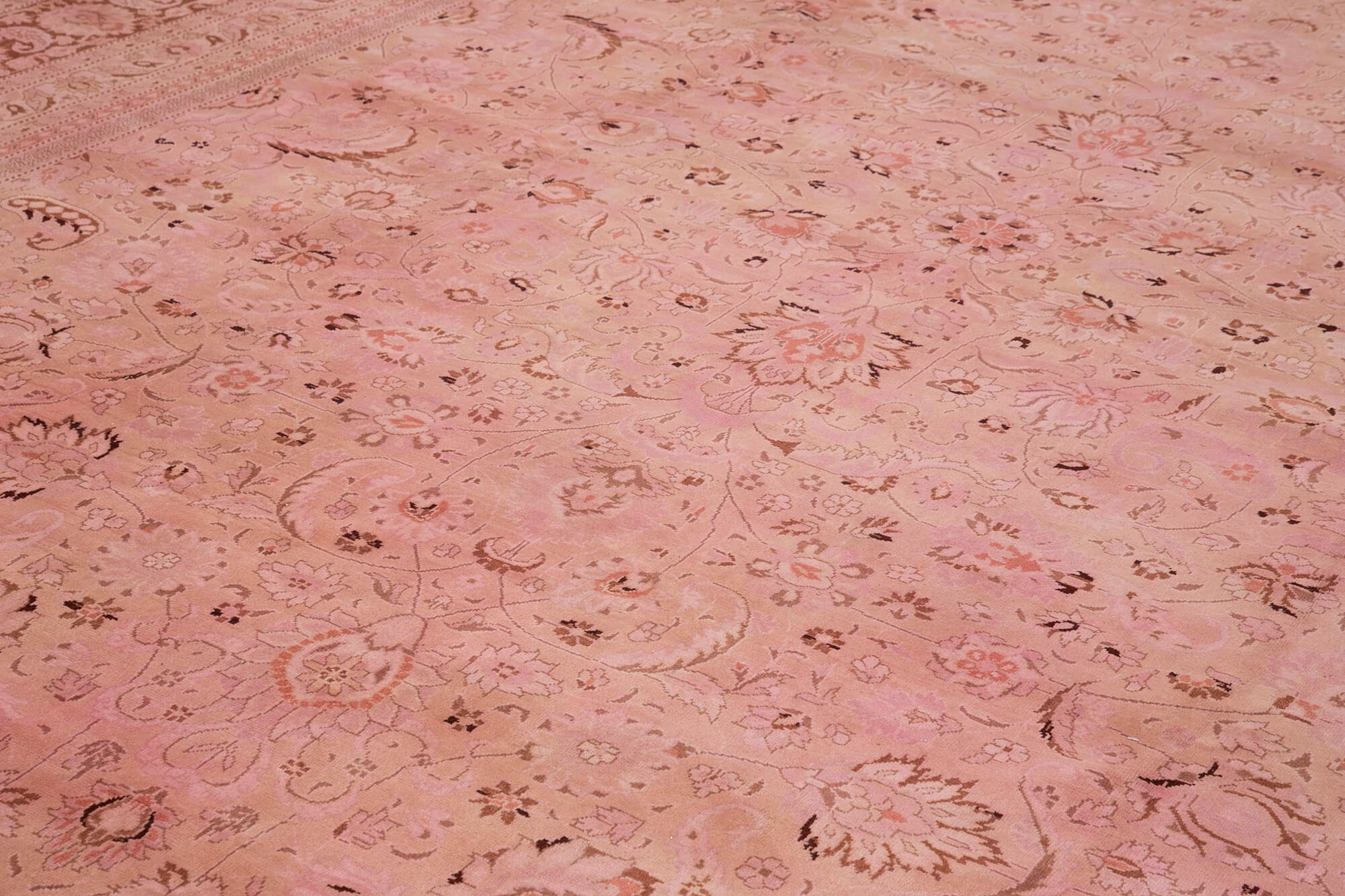 Handmade Wool Area Rug – Tebriz Pink Classic Cotton Wool Carpet 13'x19'