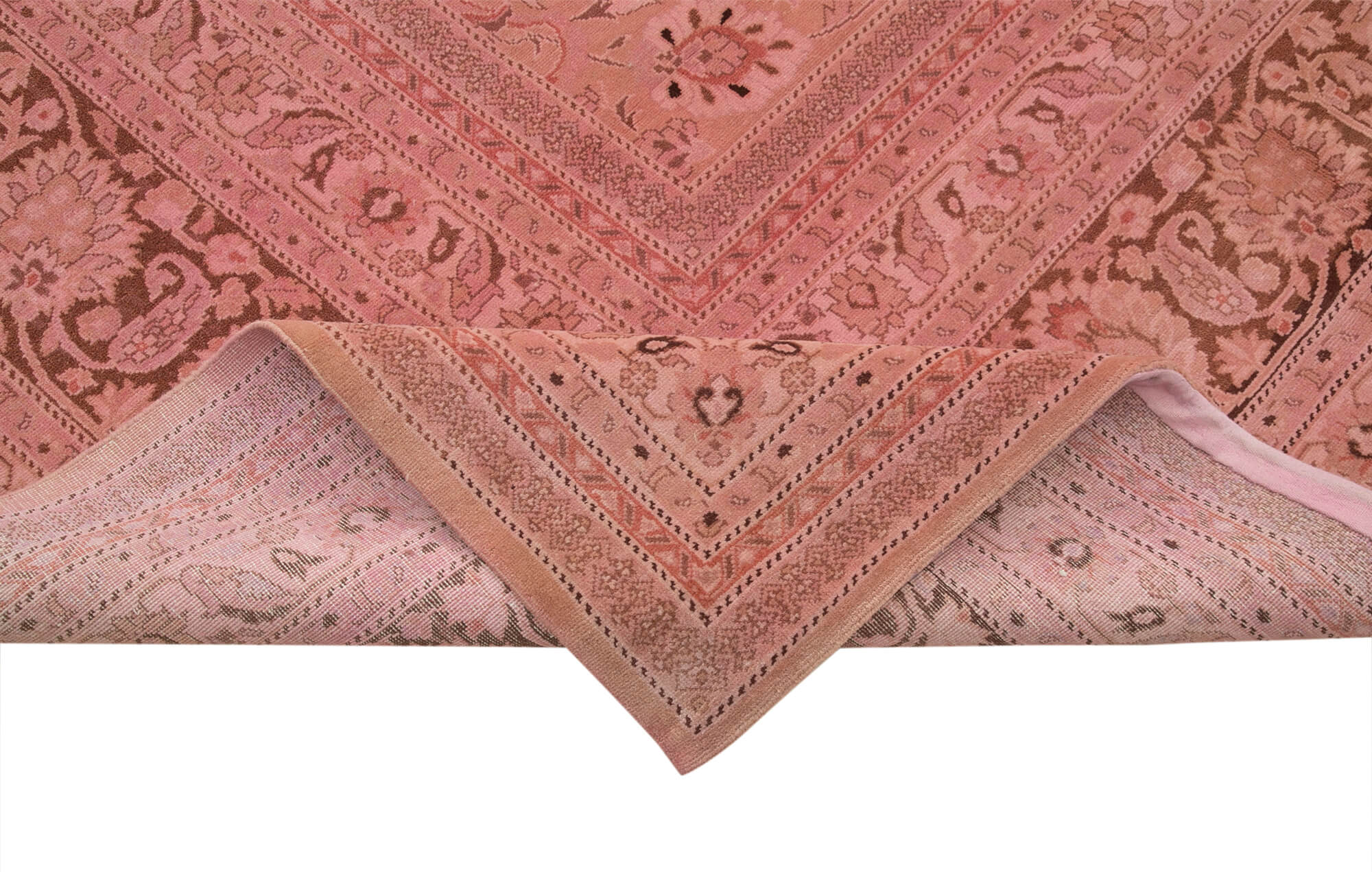 Handmade Wool Area Rug – Tebriz Pink Classic Cotton Wool Carpet 13'x19'