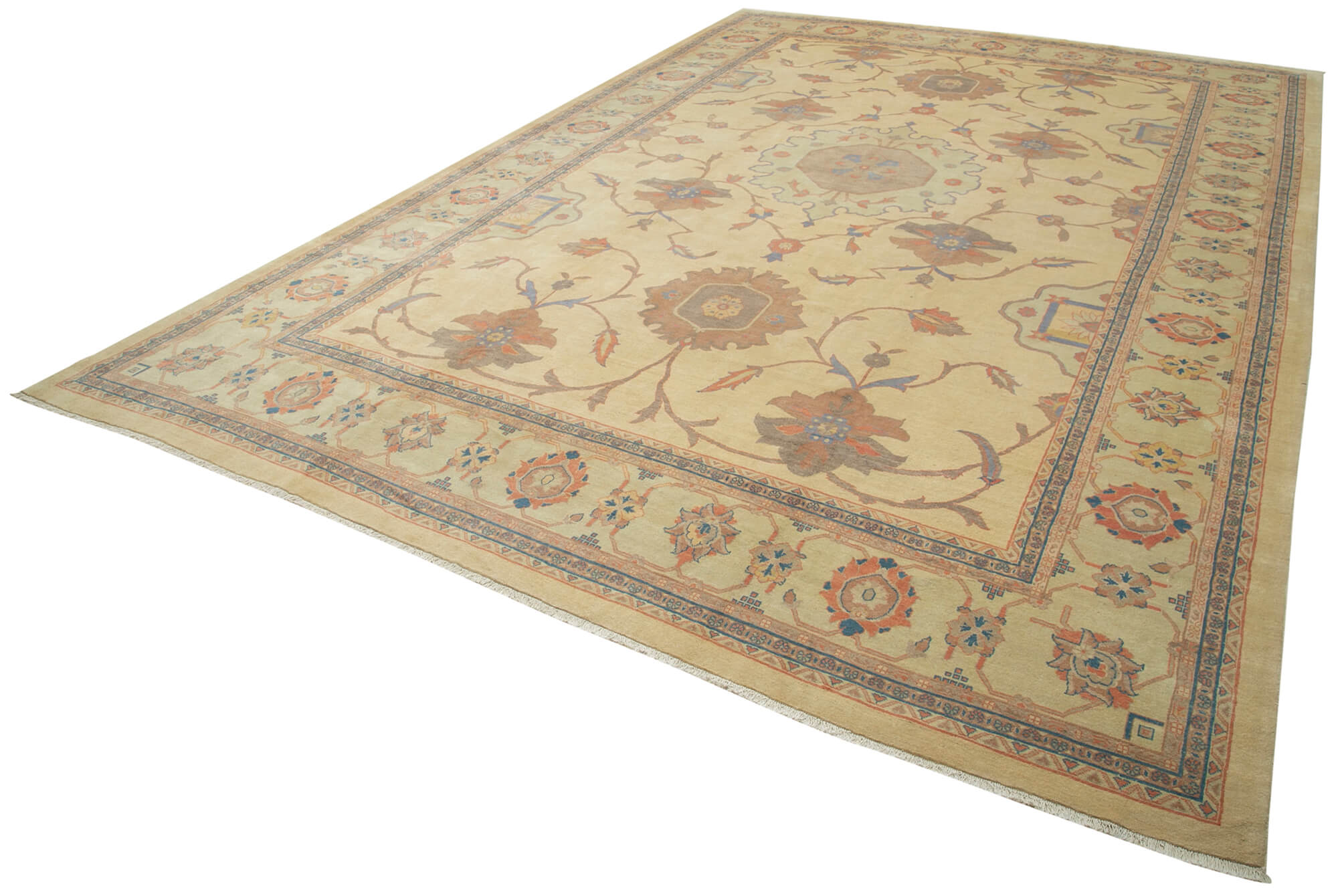 Handmade Wool Area Rug – Tebriz Classic Beige 13'3'' x 19'7'' Cotton Wool Blend