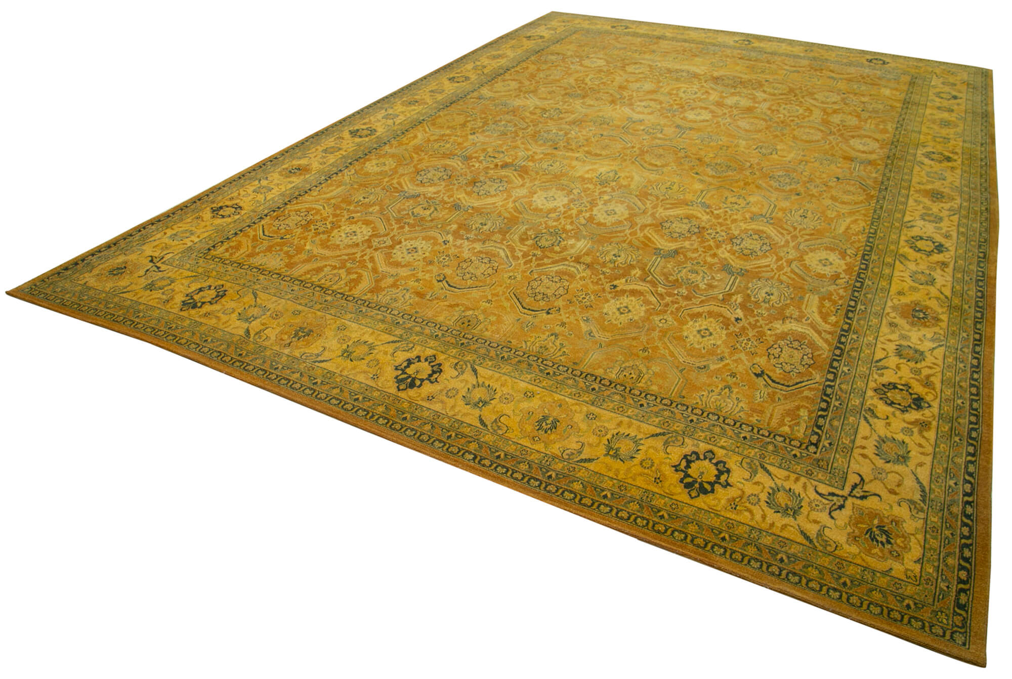 Handmade Wool Area Rug – Classic Yellow Turkish Cotton Wool Blend Carpet 13'10''x19'9''