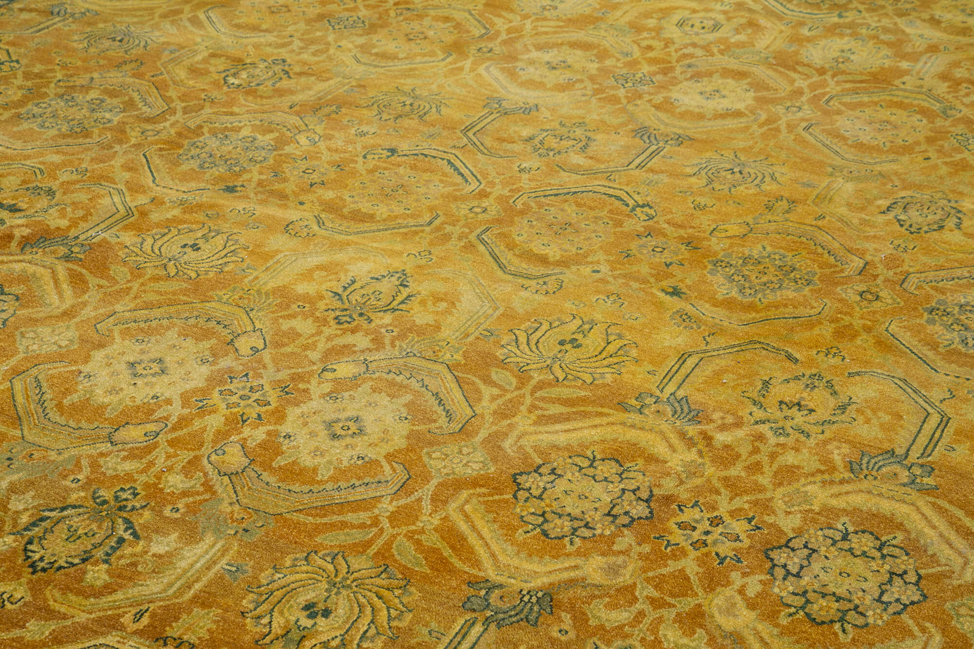 Handmade Wool Area Rug – Classic Yellow Turkish Cotton Wool Blend Carpet 13'10''x19'9''