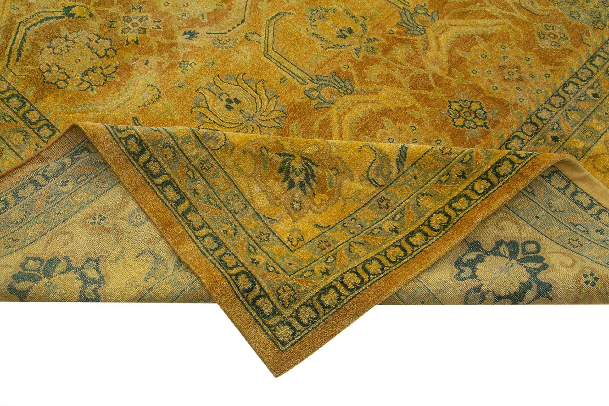 Handmade Wool Area Rug – Classic Yellow Turkish Cotton Wool Blend Carpet 13'10''x19'9''