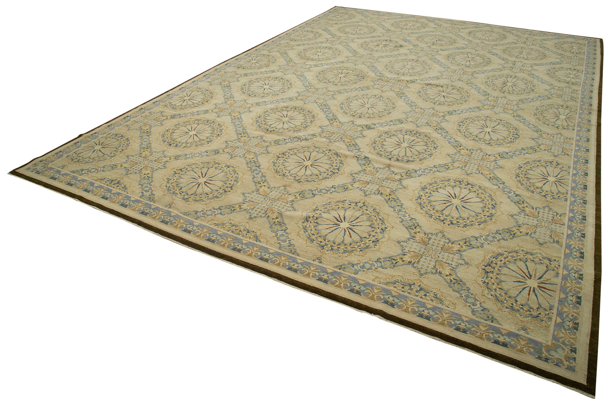 Handmade Wool Area Rug – Tebriz Classic Beige Vintage Hand Knotted Carpet 13'8"x20'2"