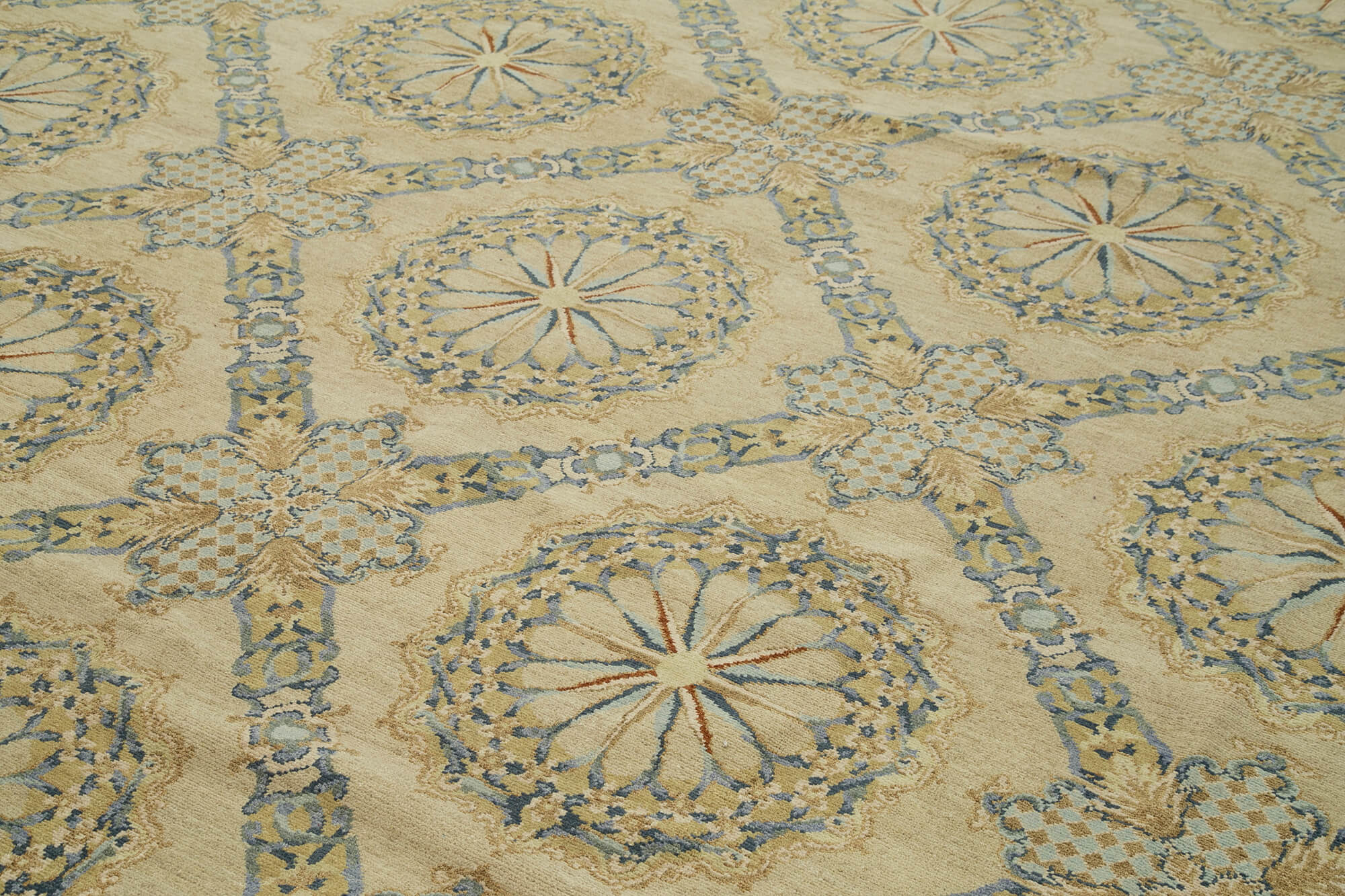 Handmade Wool Area Rug – Tebriz Classic Beige Vintage Hand Knotted Carpet 13'8"x20'2"