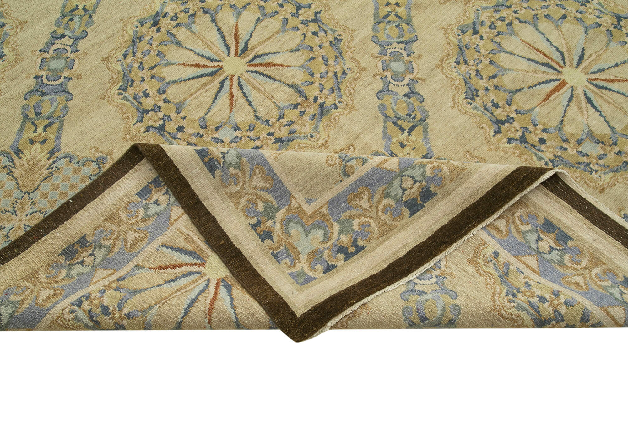 Handmade Wool Area Rug – Tebriz Classic Beige Vintage Hand Knotted Carpet 13'8"x20'2"