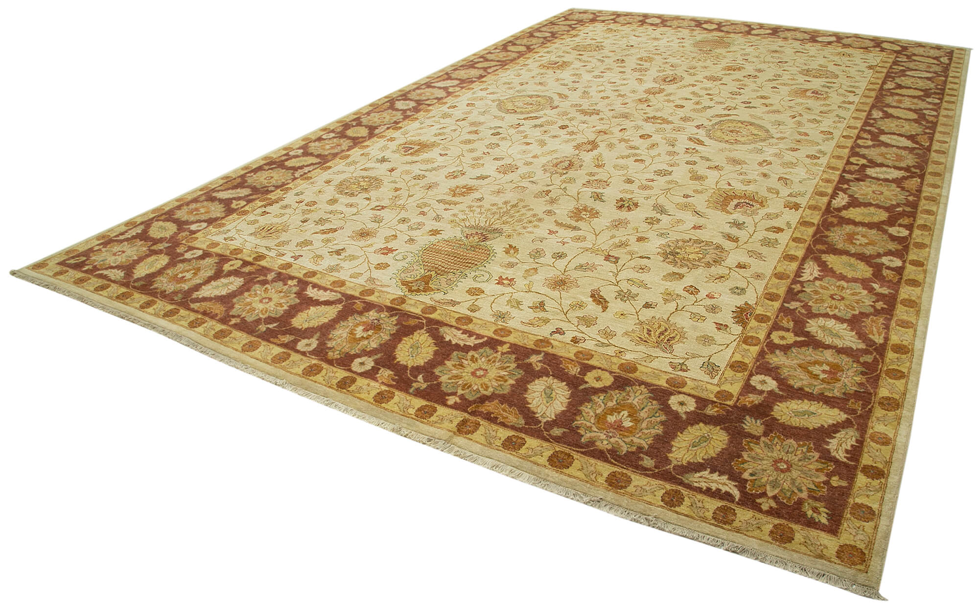 Handmade Wool Area Rug – Tebriz Classic Beige Cotton Wool Carpet 11'11''x18'4''