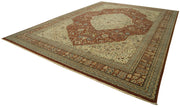 Handmade Wool Area Rug - Tebriz Beige Classic Cotton Rug 12'0'' x 17'3'' Large Living Room
