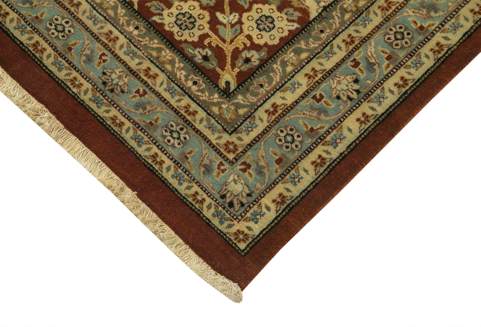 Handmade Wool Area Rug - Tebriz Beige Classic Cotton Rug 12'0'' x 17'3'' Large Living Room