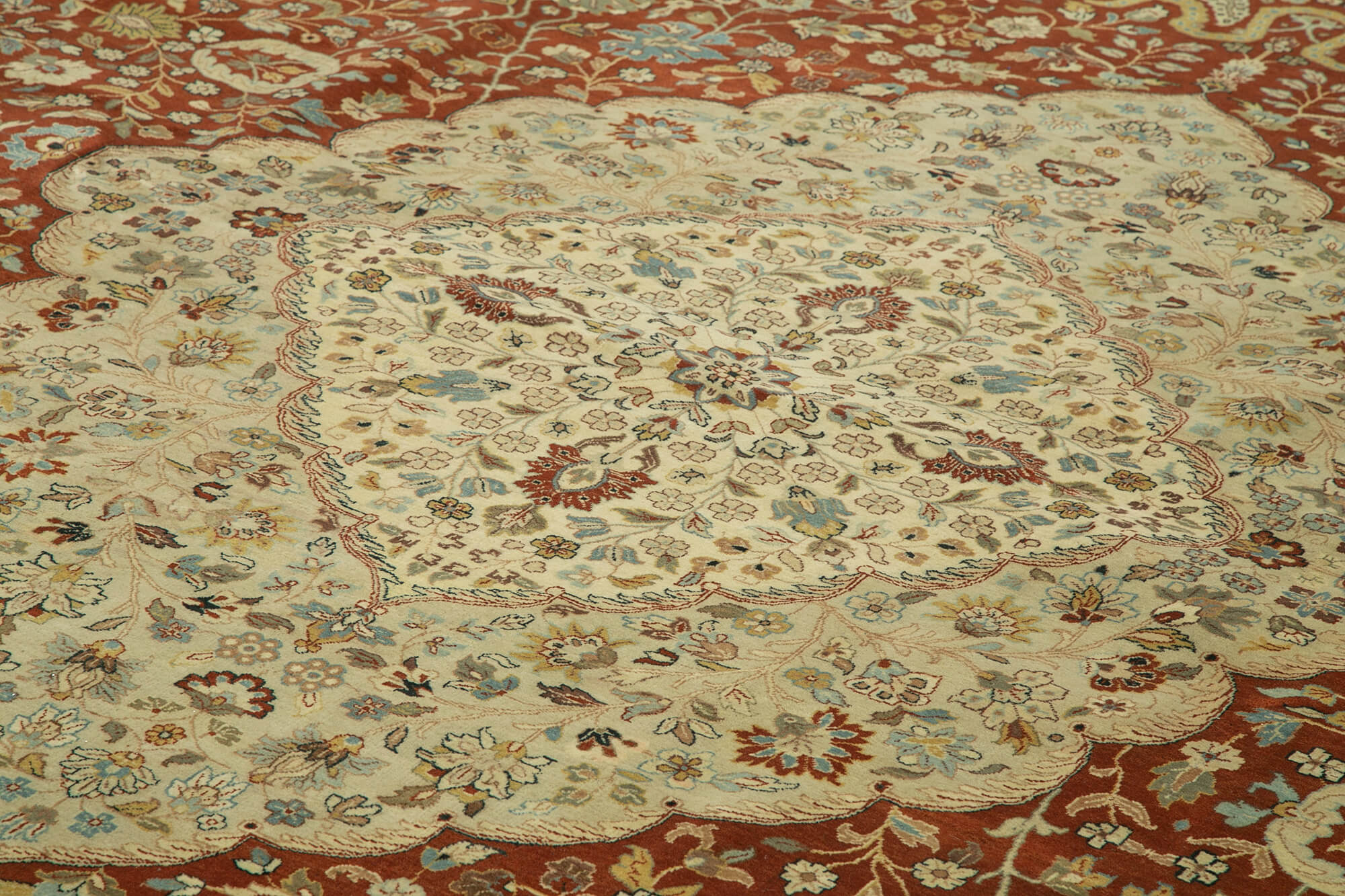 Handmade Wool Area Rug - Tebriz Beige Classic Cotton Rug 12'0'' x 17'3'' Large Living Room