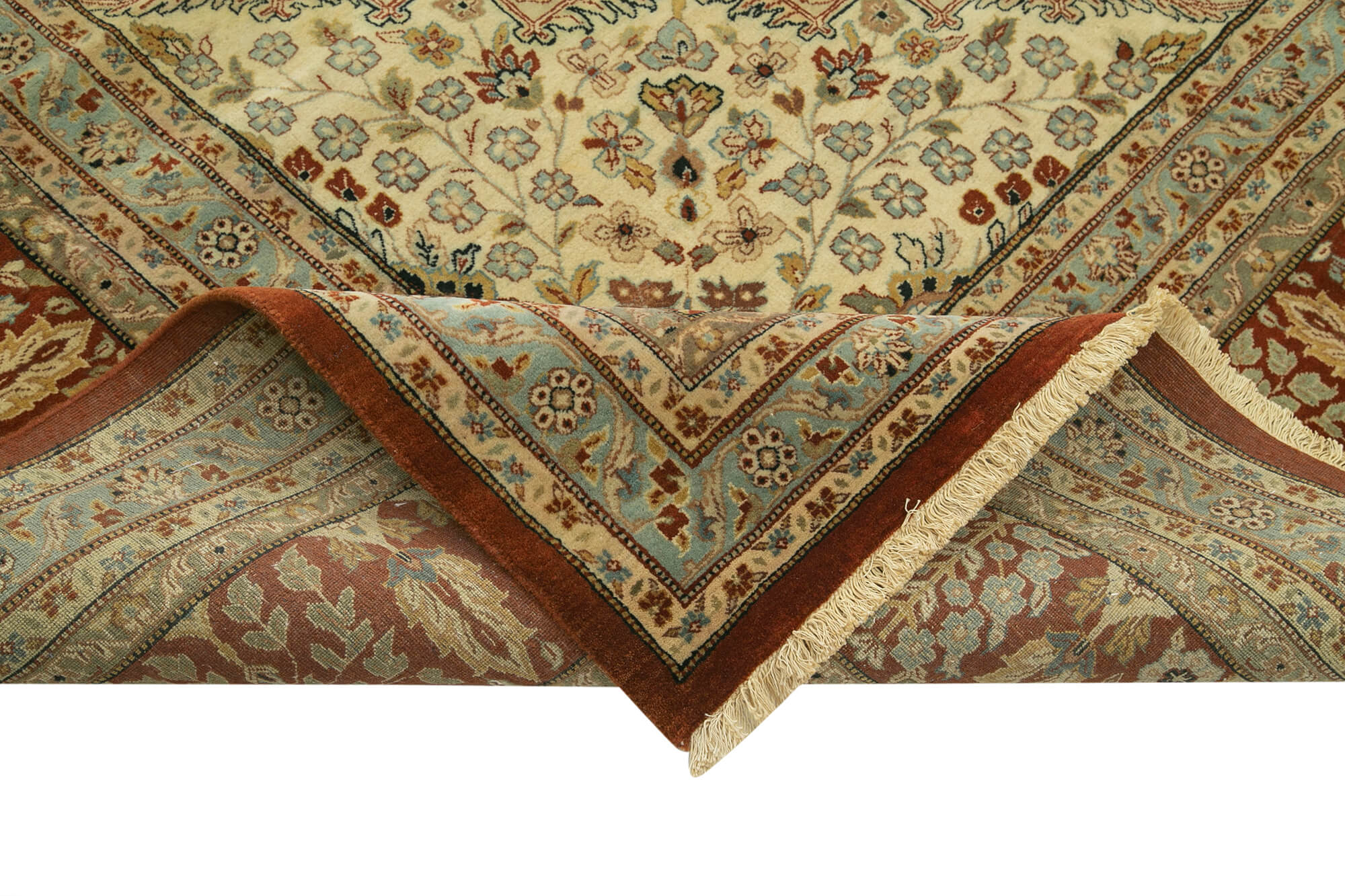 Handmade Wool Area Rug - Tebriz Beige Classic Cotton Rug 12'0'' x 17'3'' Large Living Room