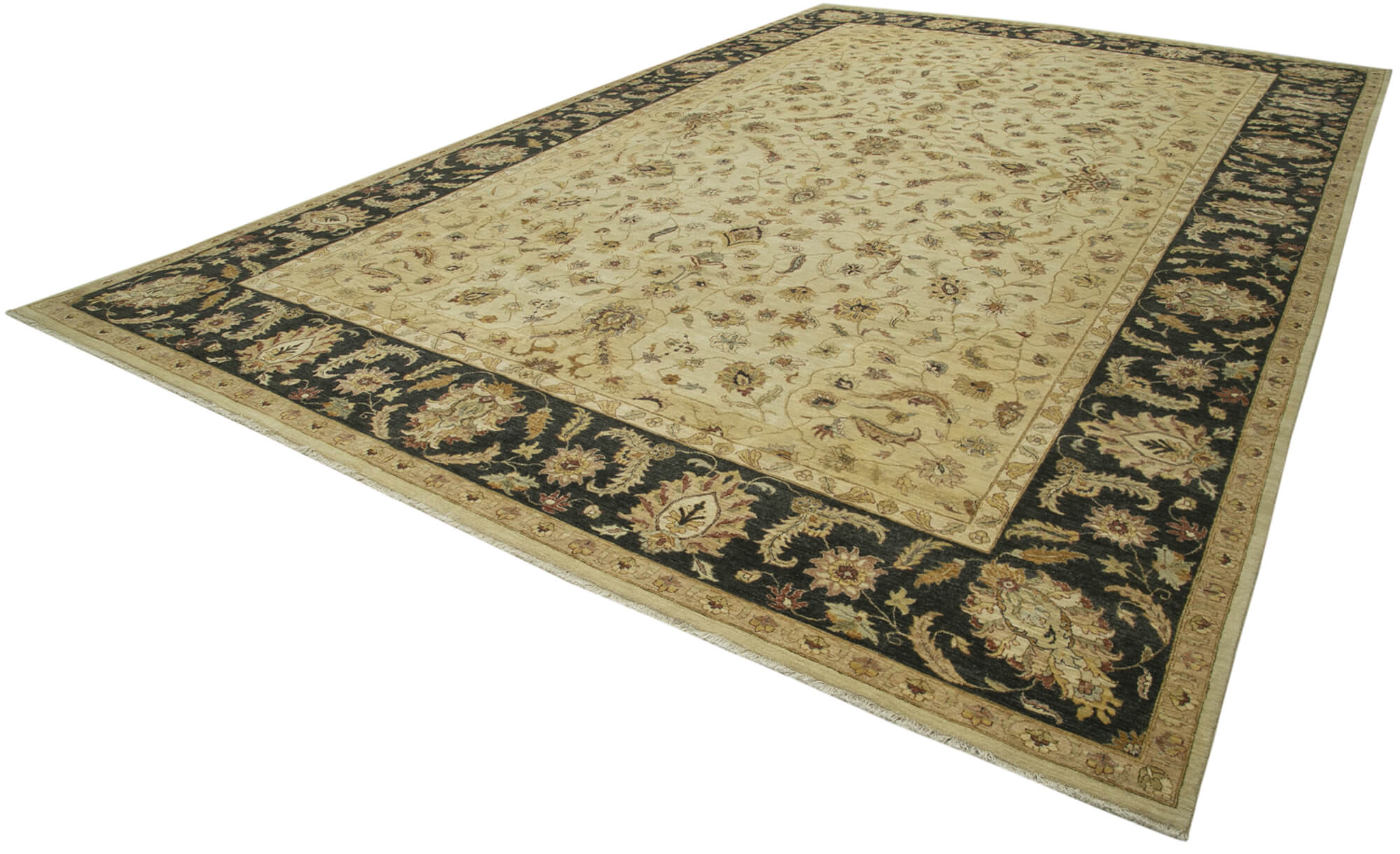 Handmade Wool Area Rug – Tebriz Classic Beige Cotton Wool Carpet 13'8''x19'11''