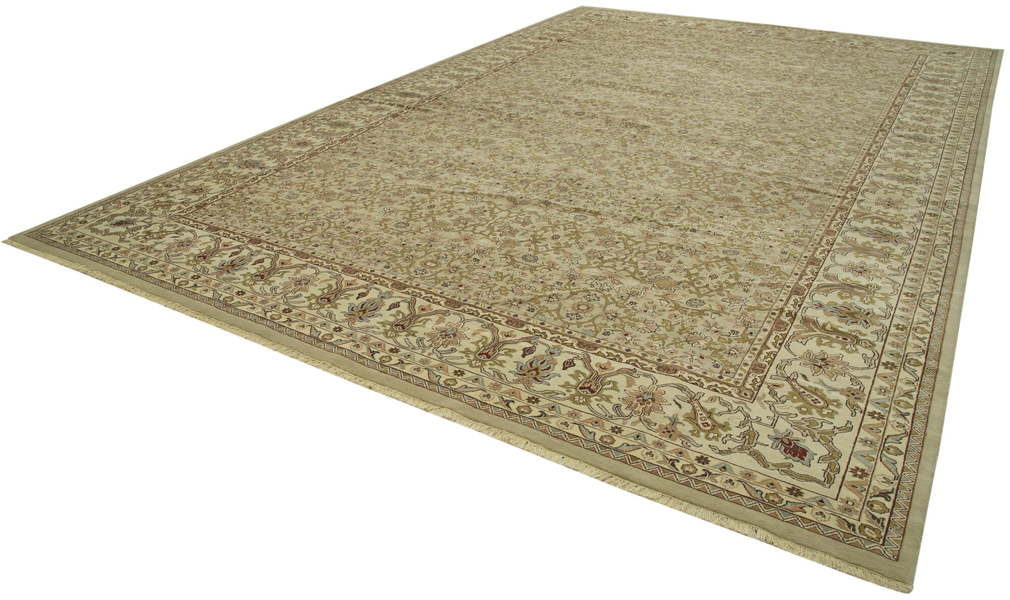 Handmade Wool Area Rug – Classic Beige Cotton Wool Rug 11'7''x17'9'' Large Living Room Carpet