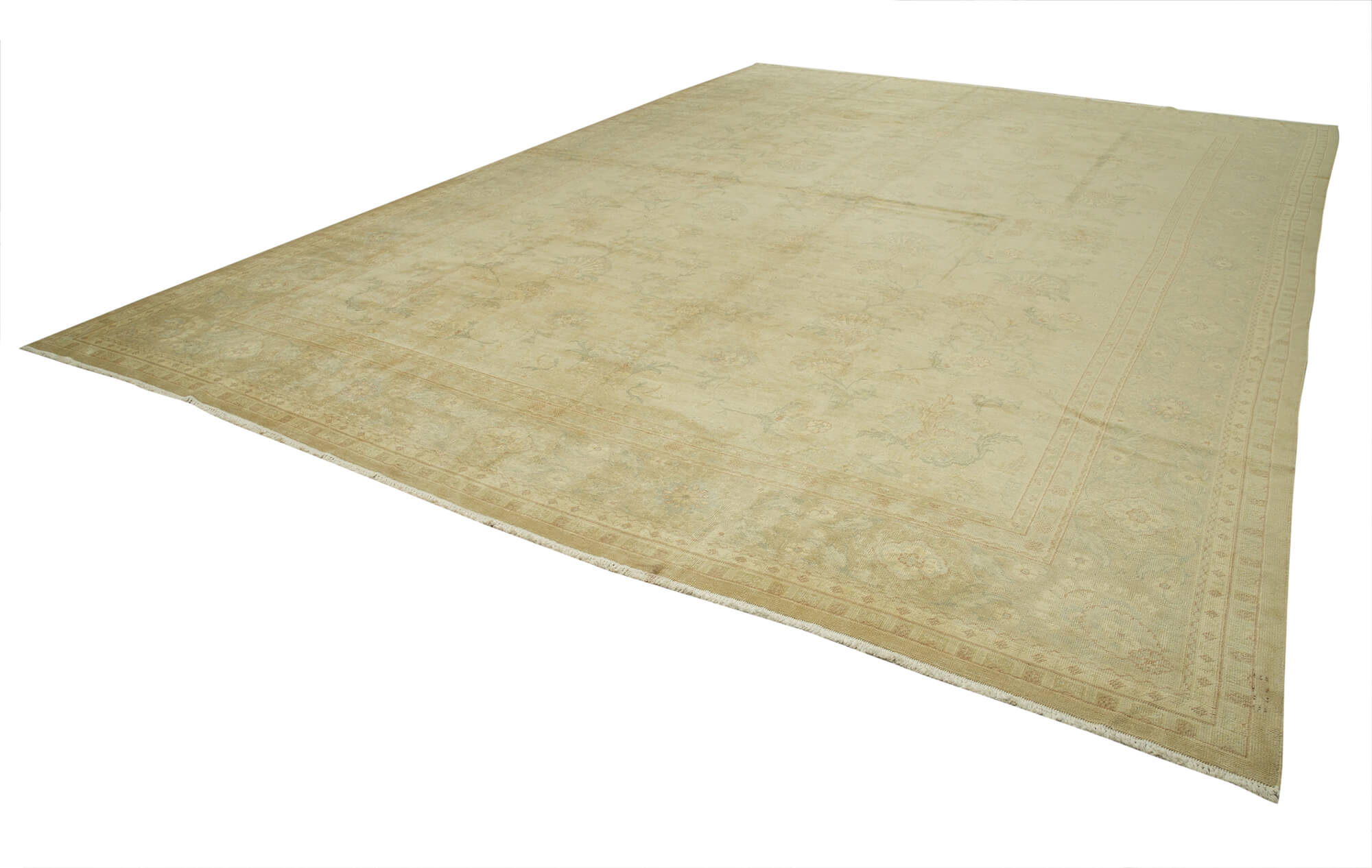 Handmade Wool Area Rug – Classic Beige Cotton Wool Rug 12'8''x17'9'' Durable Turkish Carpet
