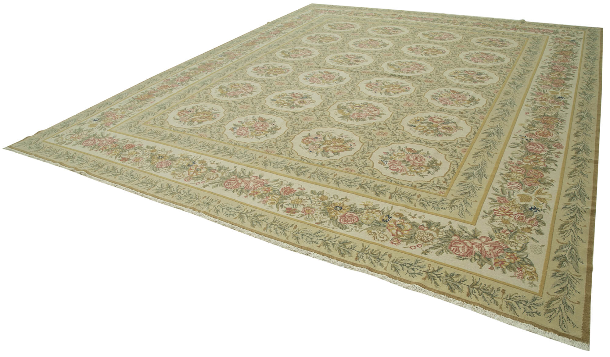 Handmade Wool Area Rug – Tebriz Classic Cotton Wool Beige Rug 12'x14'9''