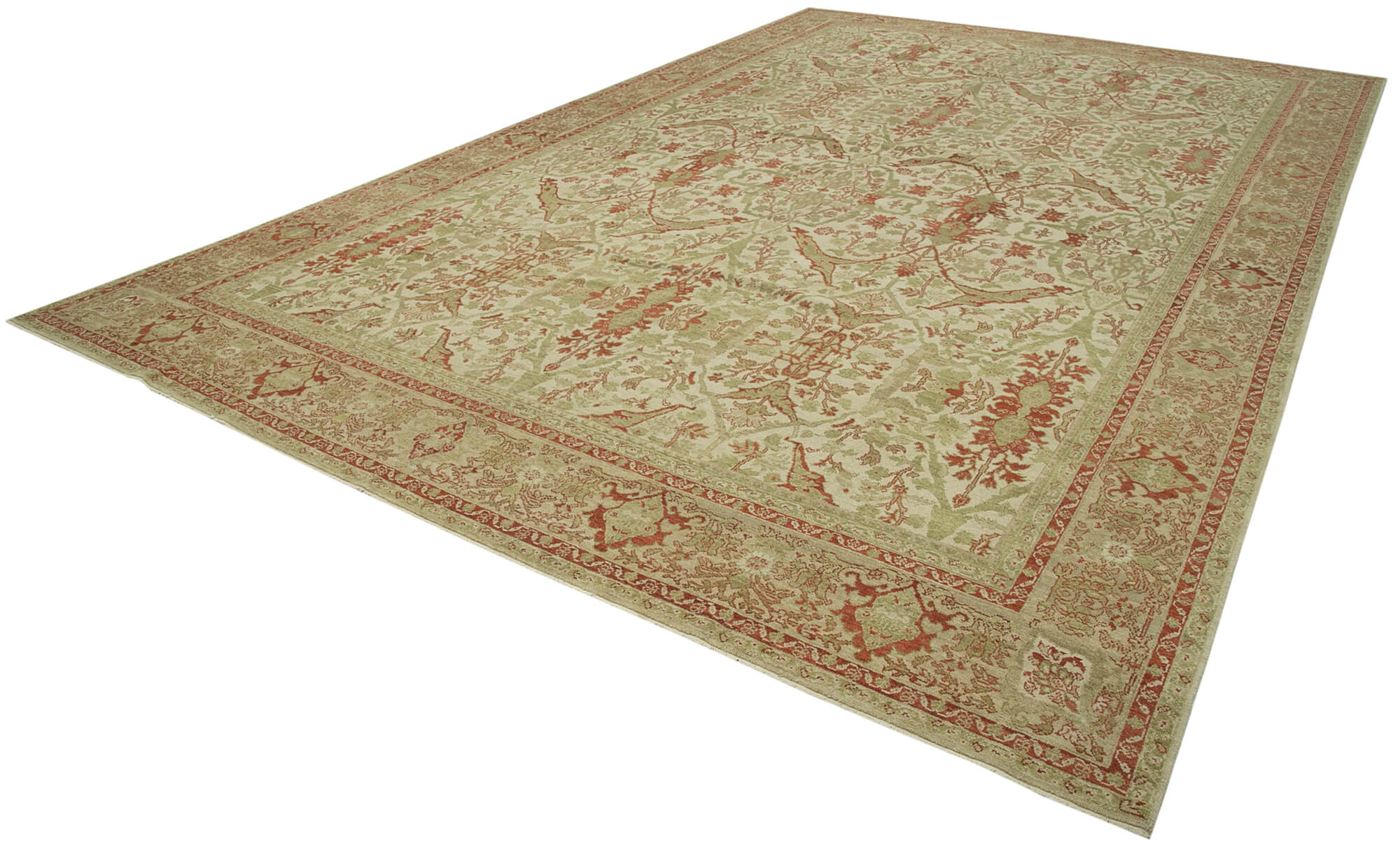 Handmade Wool Area Rug – Tebriz Beige Classic Cotton Wool Carpet 11'9''x18'4''