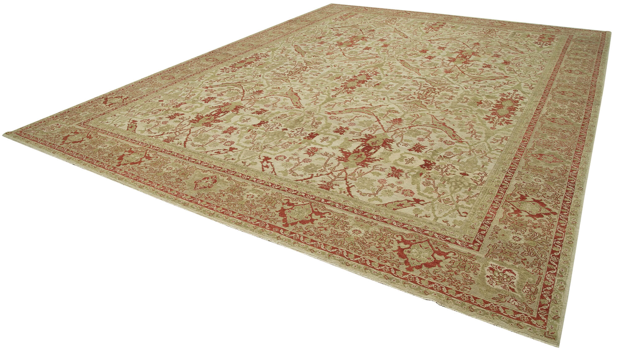 Handmade Wool Area Rug – Tebriz Classic Beige Cotton Wool Rug 12'2''x15'11''