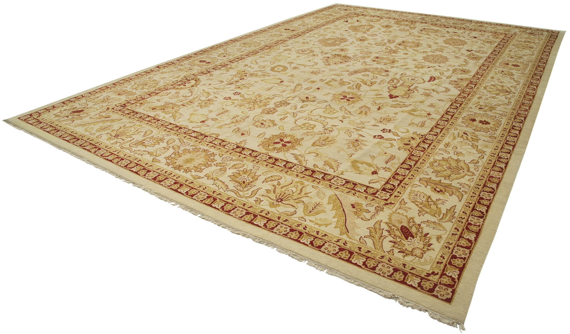Handmade Wool Area Rug – Tebriz Classic Beige Cotton Wool Rug 12'1''x18'10''