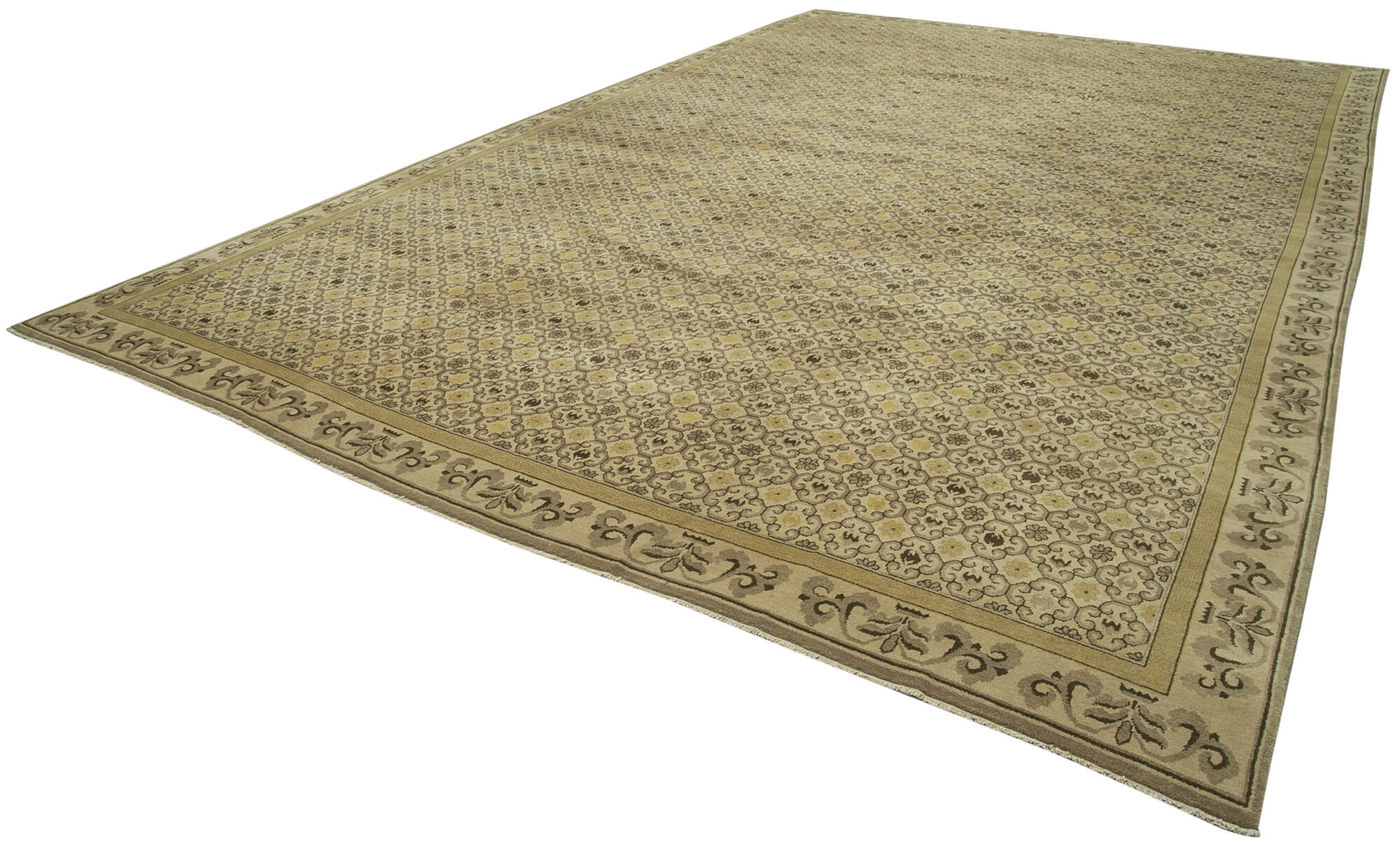 Handmade Wool Area Rug – Tebriz Classic Beige Cotton Wool Carpet 11'10''x18'1''