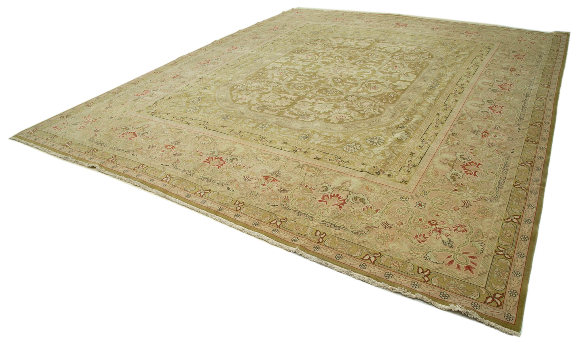Handmade Wool Area Rug – Classic Beige Carpet, Durable Cotton Wool Rug 13'1''x14'7''