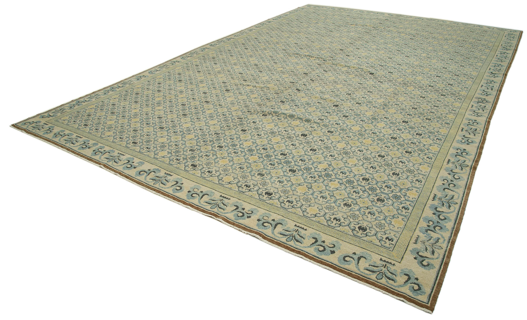 Handmade Wool Area Rug – Tebriz Classic Cotton Wool 11'11''x17'9'' Neutral Beige