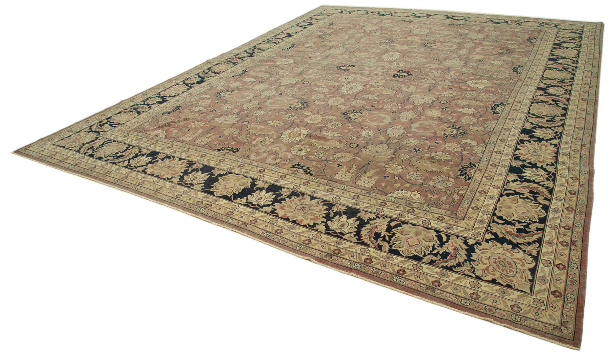 Handmade Wool Area Rug - Classic Beige Turkish Woven Carpet 13'1''x16'1''