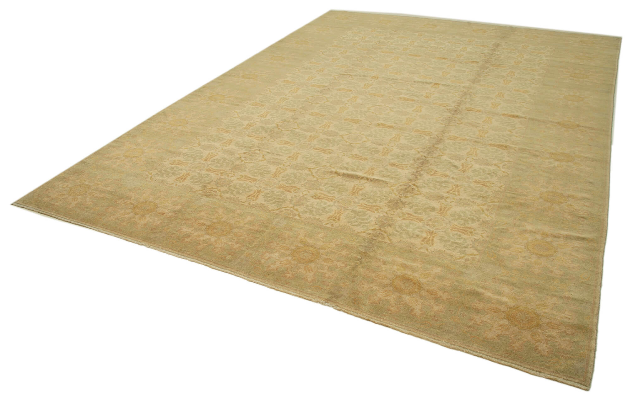 Handmade Wool Area Rug - Tebriz Classic Beige Cotton Wool Rug 11'3''x15'9''