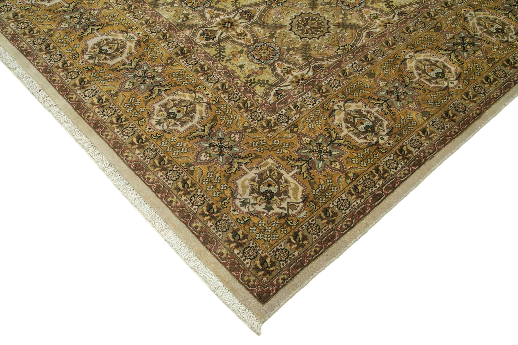 Handmade Wool Area Rug - Tebriz Classic Beige Cotton Wool Rug 10'x14' Durable Carpet