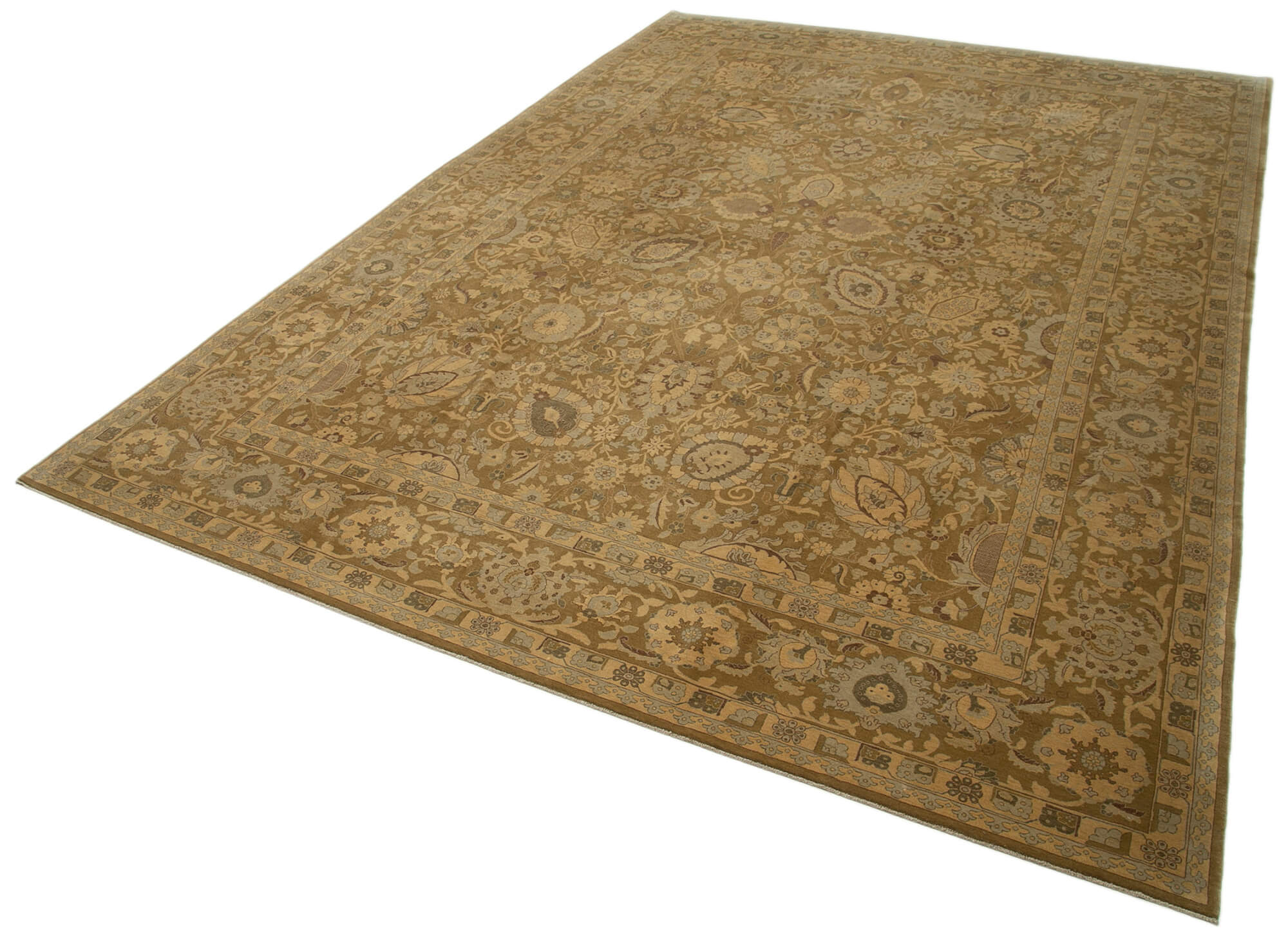 Handmade Wool Area Rug – Tebriz Classic Brown Cotton Wool Rug 9'11''x14'8''