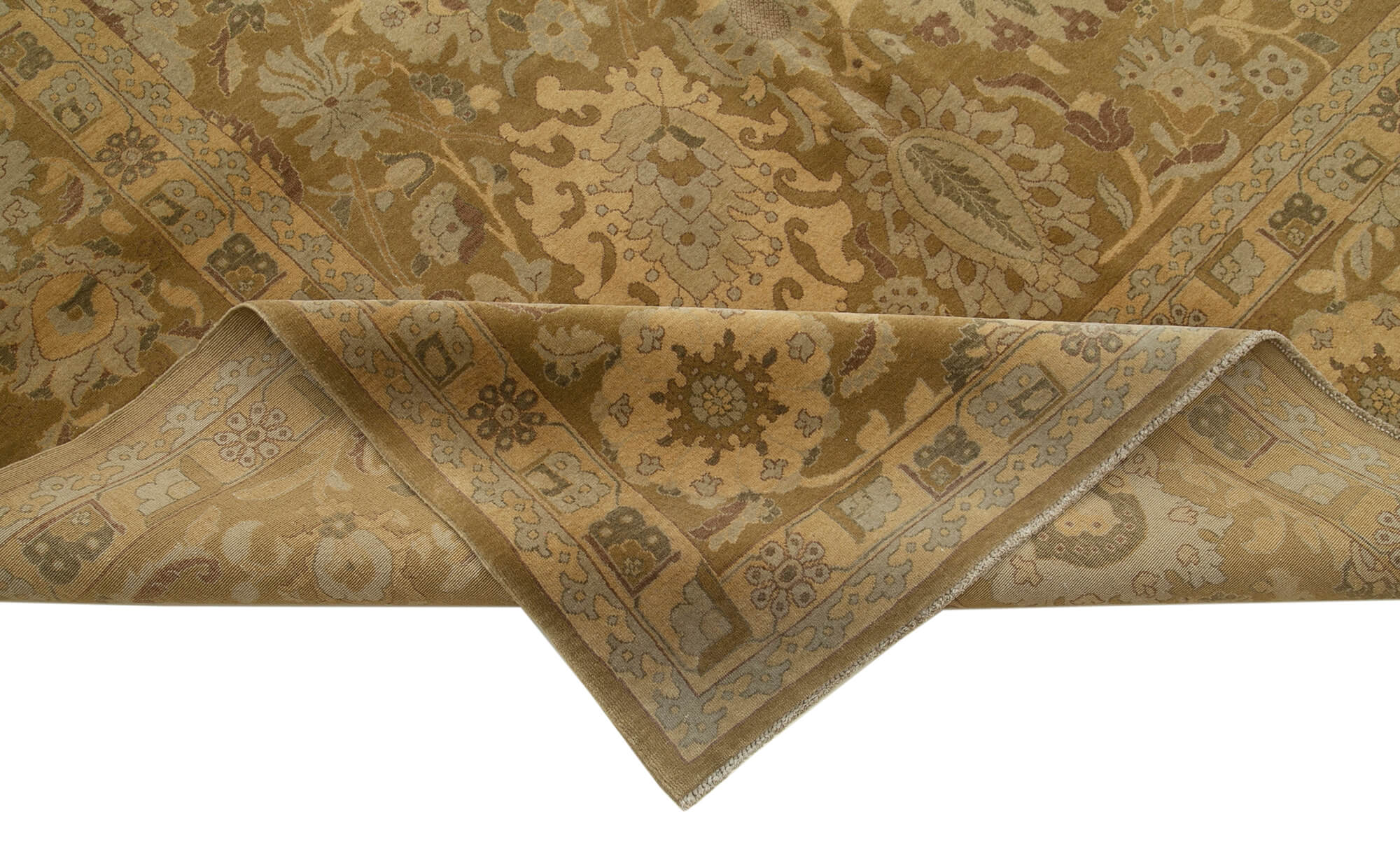 Handmade Wool Area Rug – Tebriz Classic Brown Cotton Wool Rug 9'11''x14'8''
