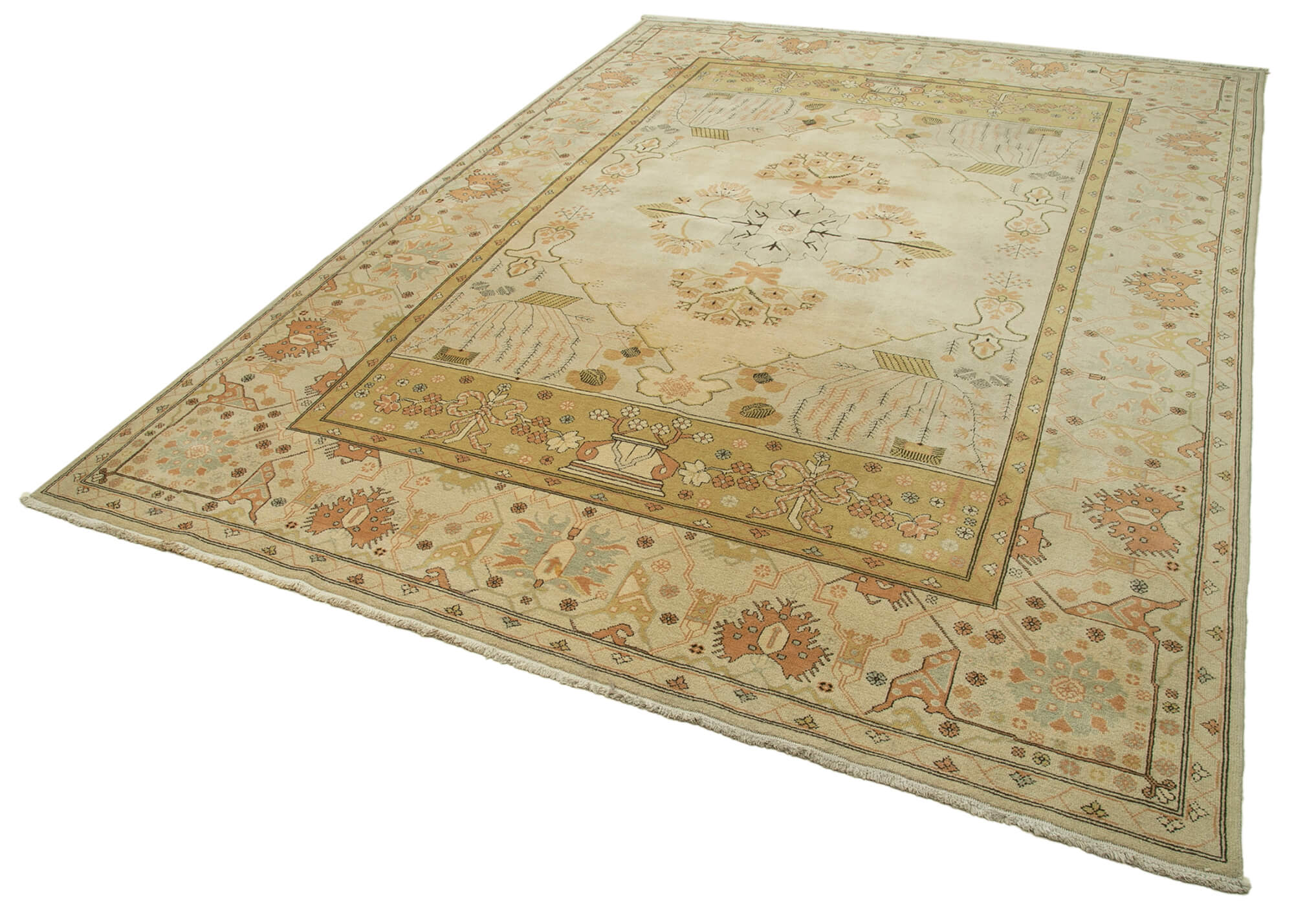 Handmade Wool Area Rug – Tebriz Beige Classic Cotton Rug 10'x13'7'' Durable Turkish Carpet