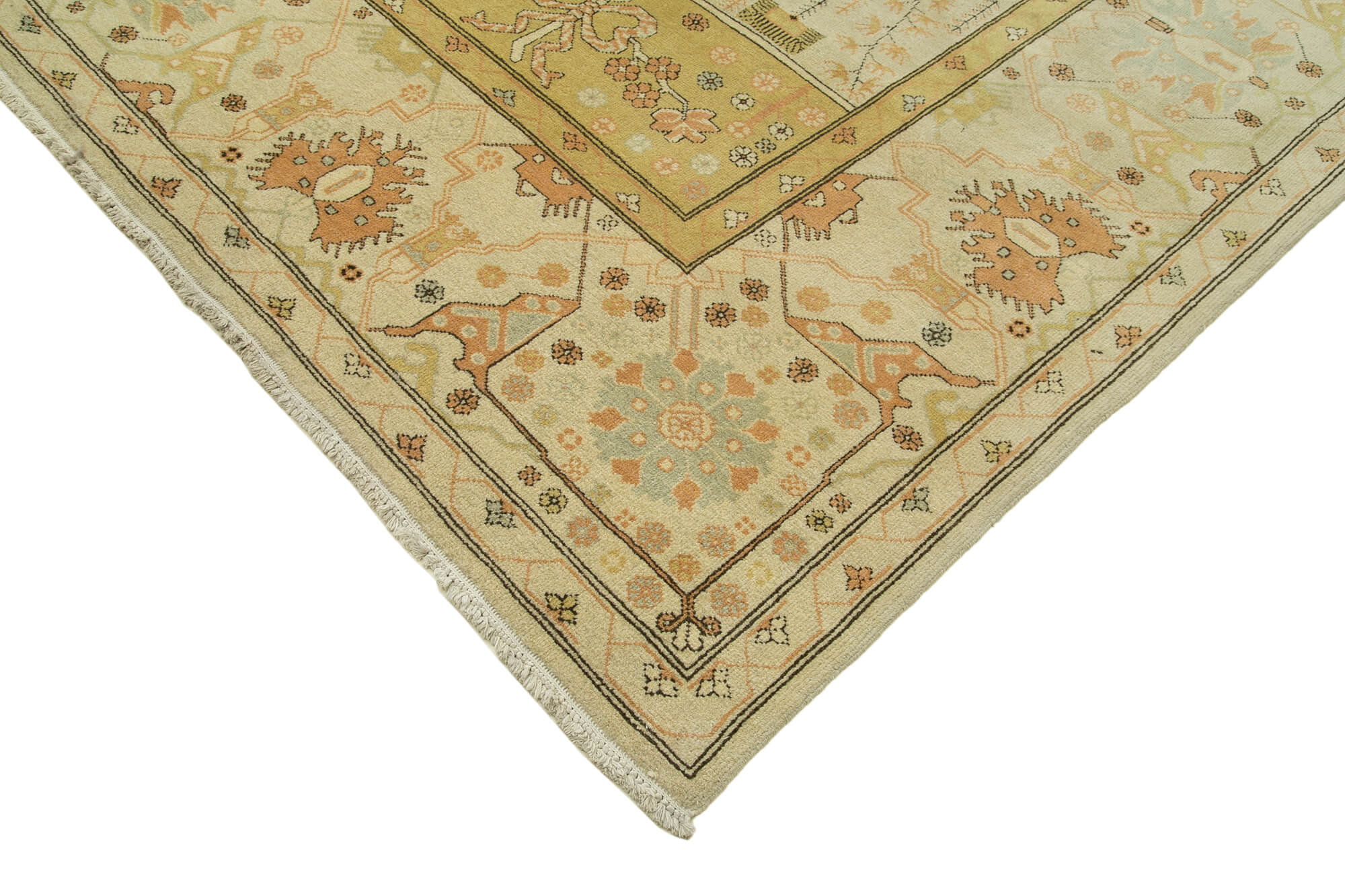 Handmade Wool Area Rug – Tebriz Beige Classic Cotton Rug 10'x13'7'' Durable Turkish Carpet