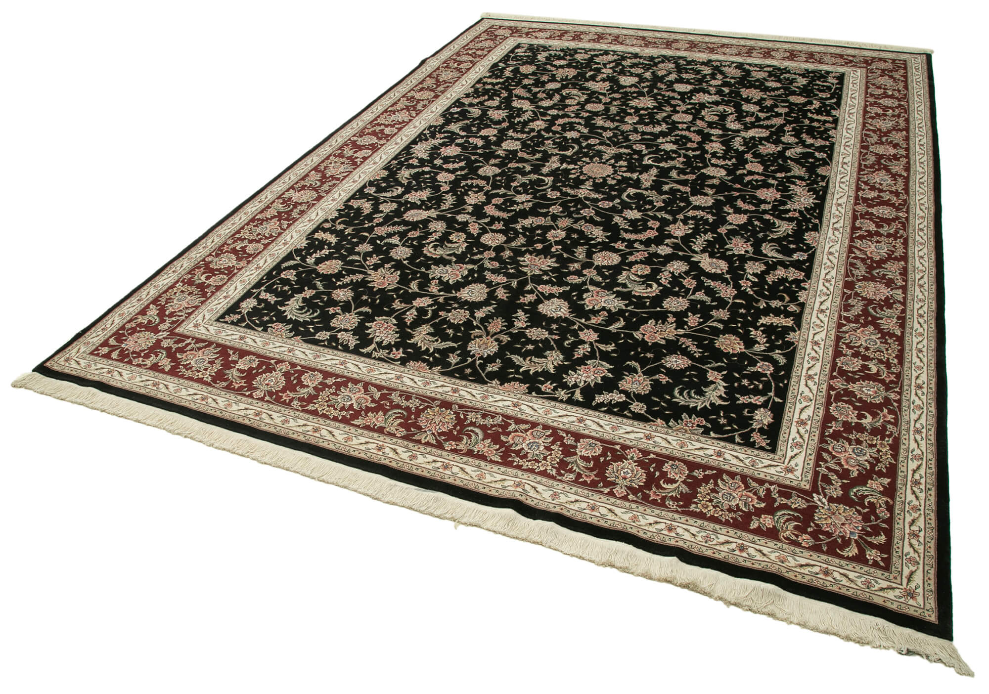 Handmade Wool Area Rug – Tebriz Black Classic Cotton Rug 10'x14'1'' Vintage Style